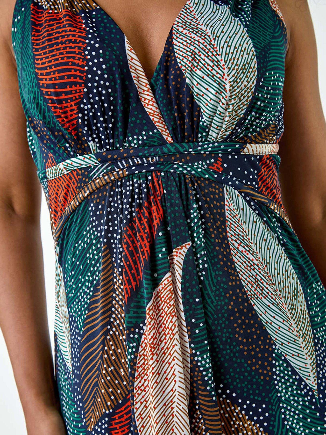 Image 5 of 5 of Roman Petite Leaf Print Stretch Maxi Dress