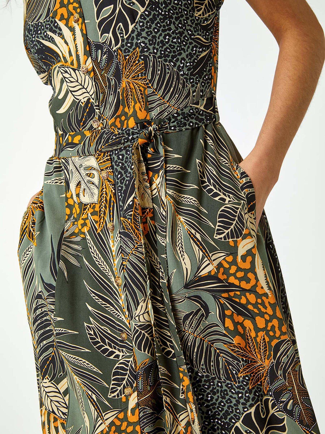 roman-tropical-leaf-print-shirt-dressdetail