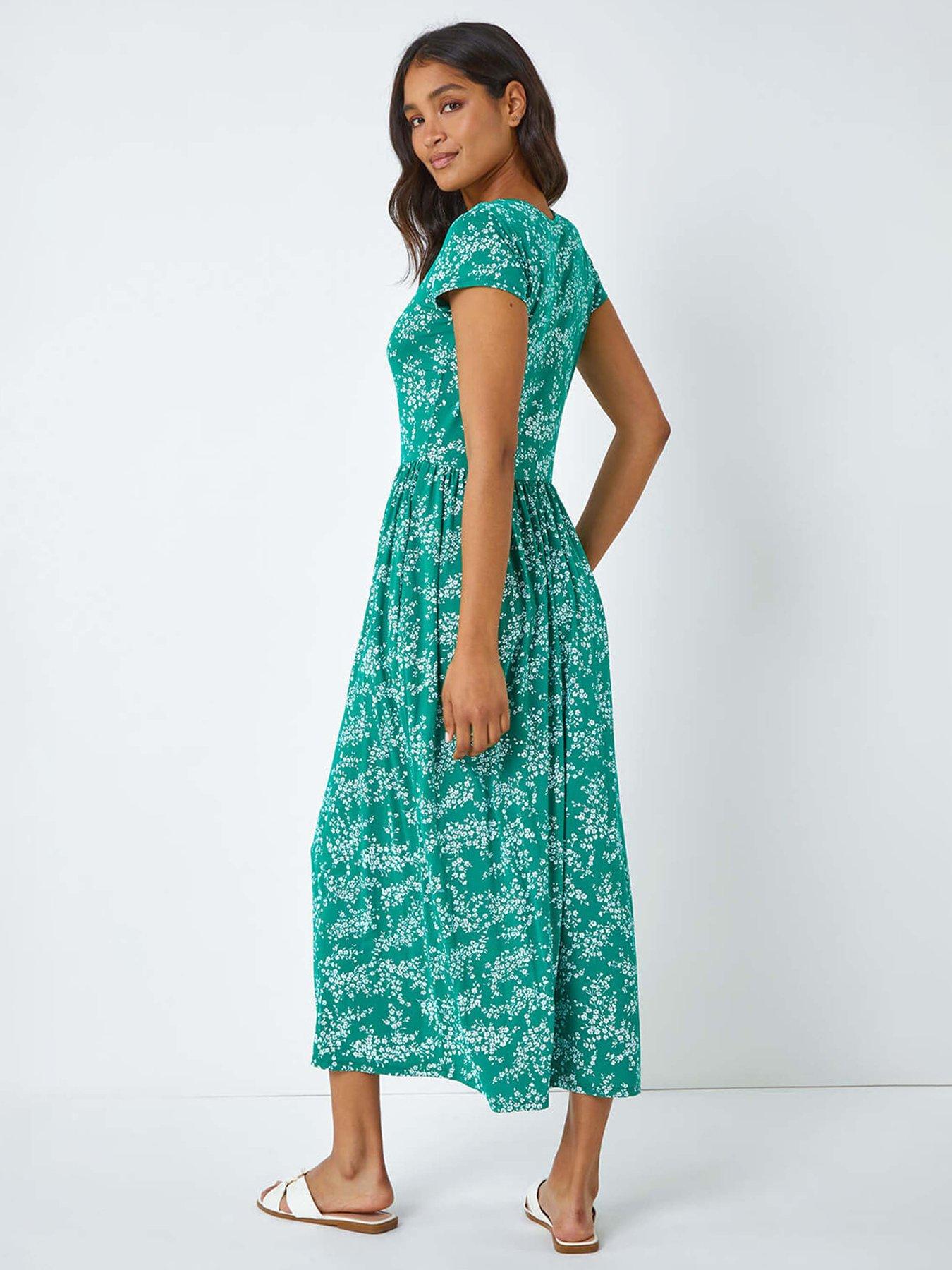 Image 2 of 5 of Roman Ditsy Gathered Skirt Stretch Midi Dress