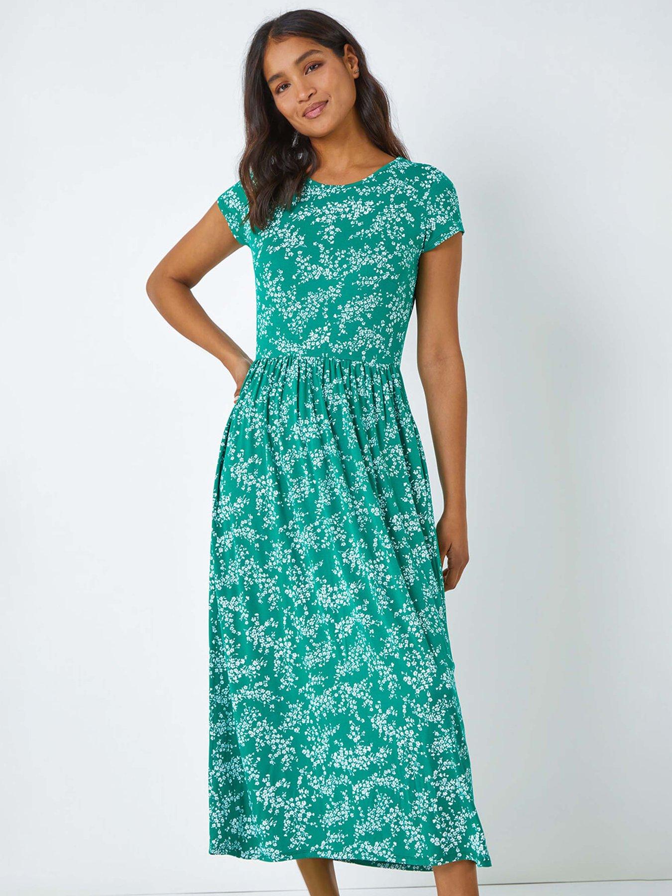 Image 3 of 5 of Roman Ditsy Gathered Skirt Stretch Midi Dress