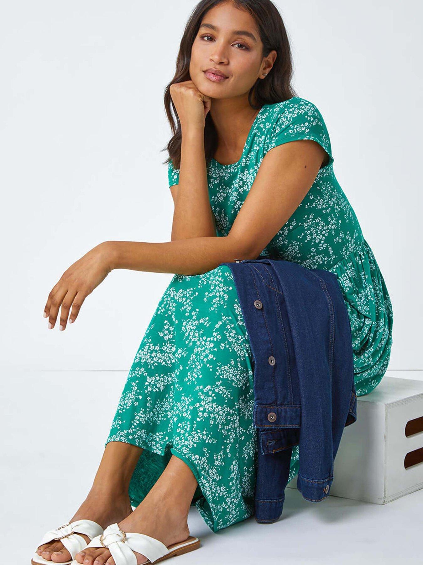 Image 5 of 5 of Roman Ditsy Gathered Skirt Stretch Midi Dress
