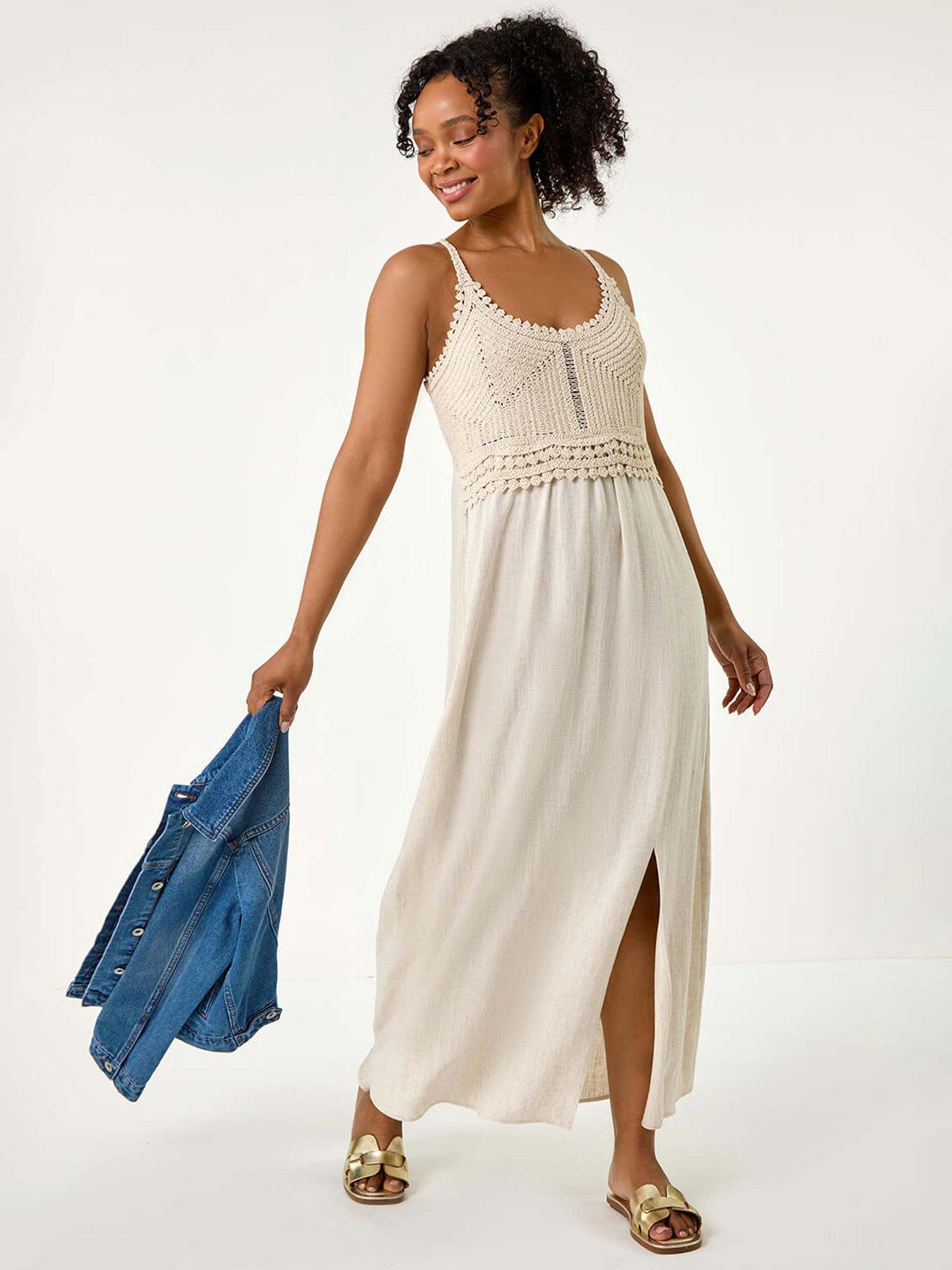 Image 3 of 5 of Roman Petite Crochet Bodice Cotton Maxi Dress