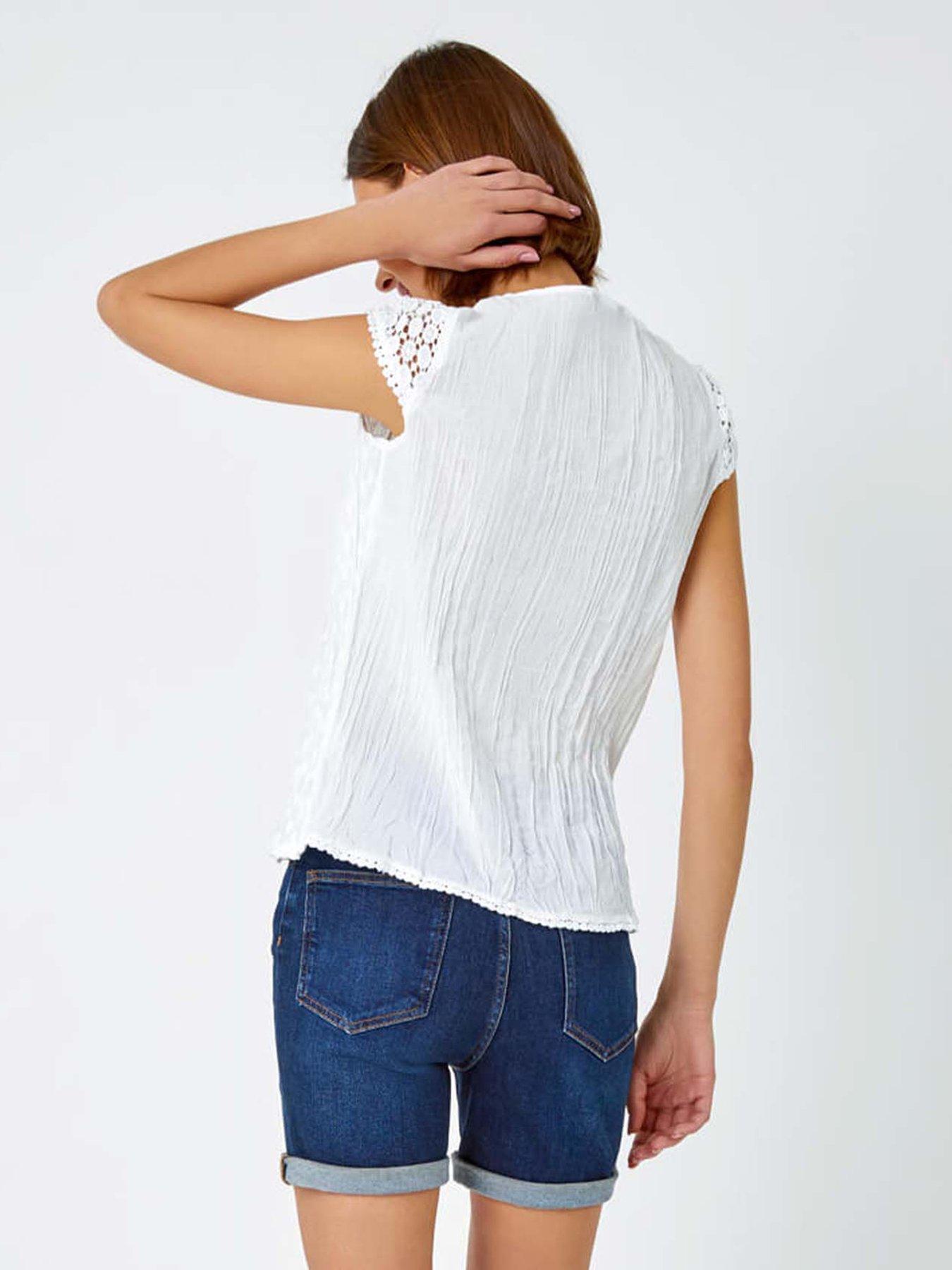 Image 2 of 5 of Roman Lace Yoke And Sleeve Crinkle Blouse