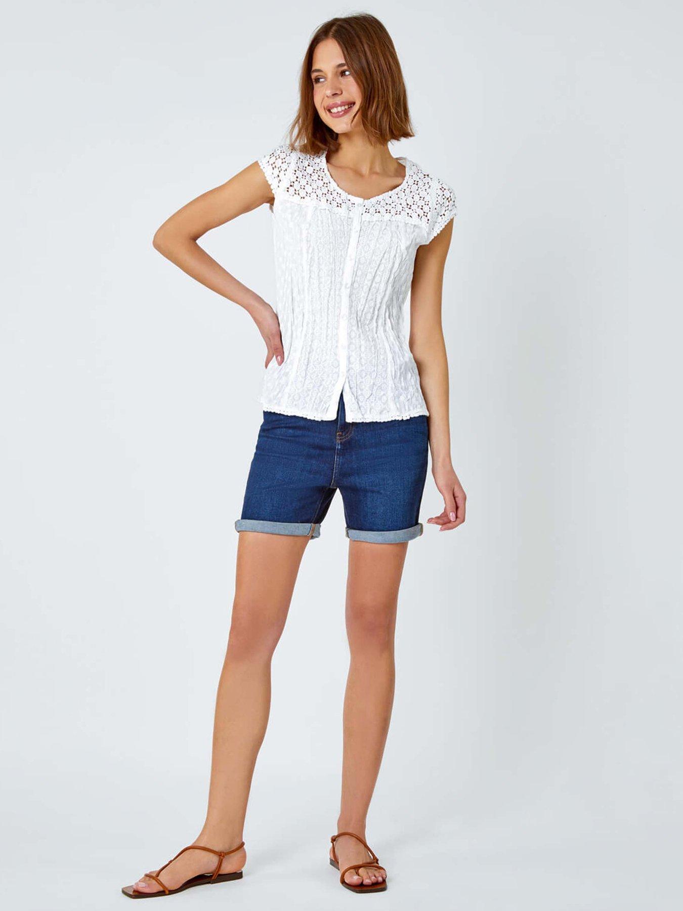 Image 3 of 5 of Roman Lace Yoke And Sleeve Crinkle Blouse
