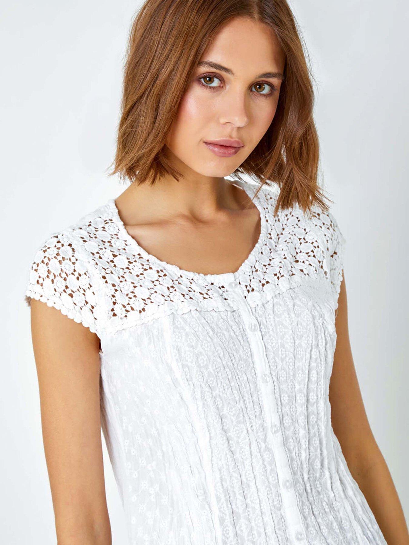 Image 4 of 5 of Roman Lace Yoke And Sleeve Crinkle Blouse