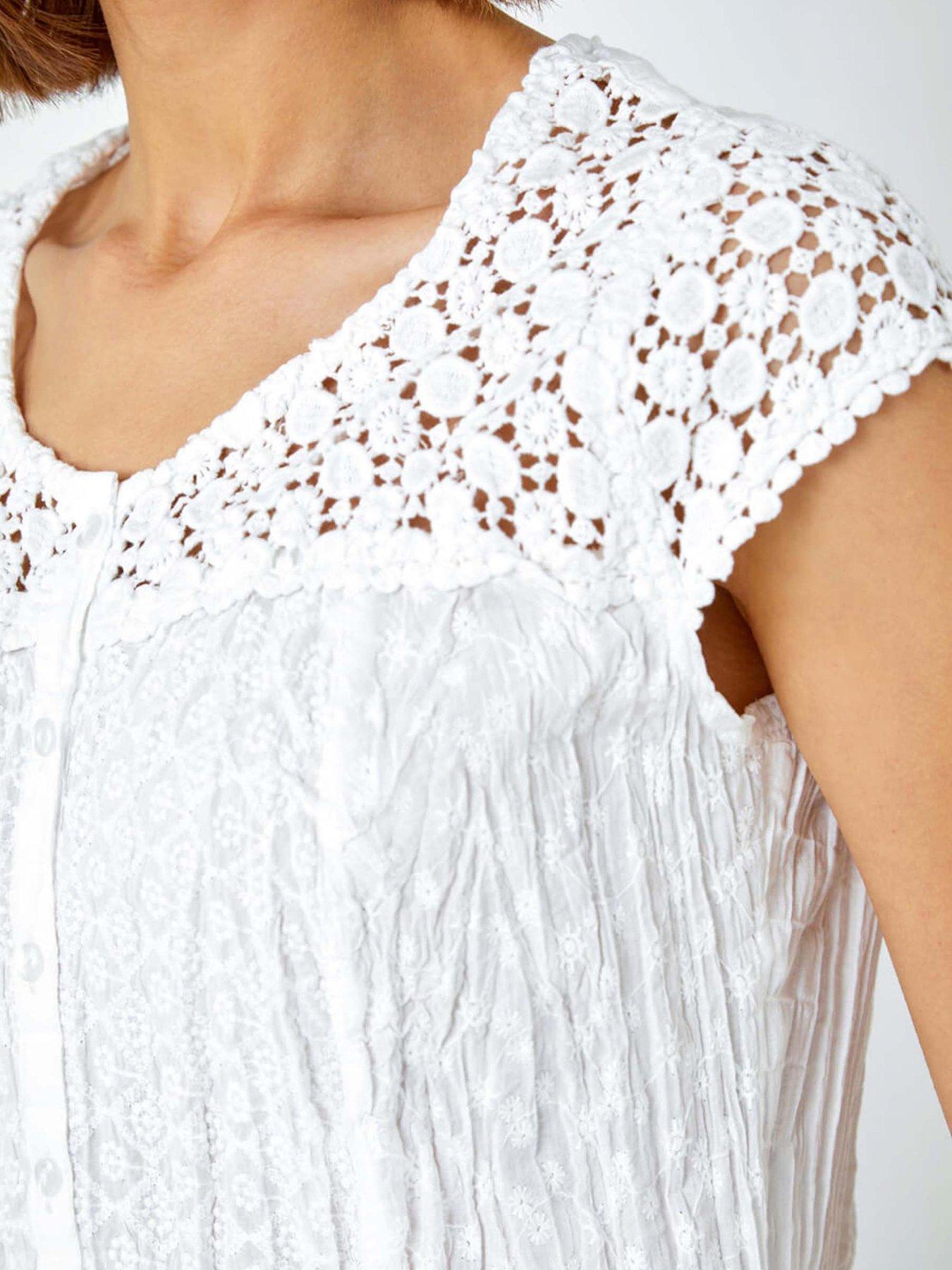 Image 5 of 5 of Roman Lace Yoke And Sleeve Crinkle Blouse