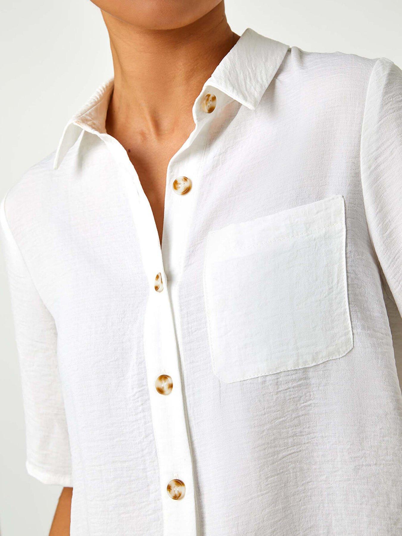 Image 5 of 5 of Roman Petite Button Up Pocket Shirt - White