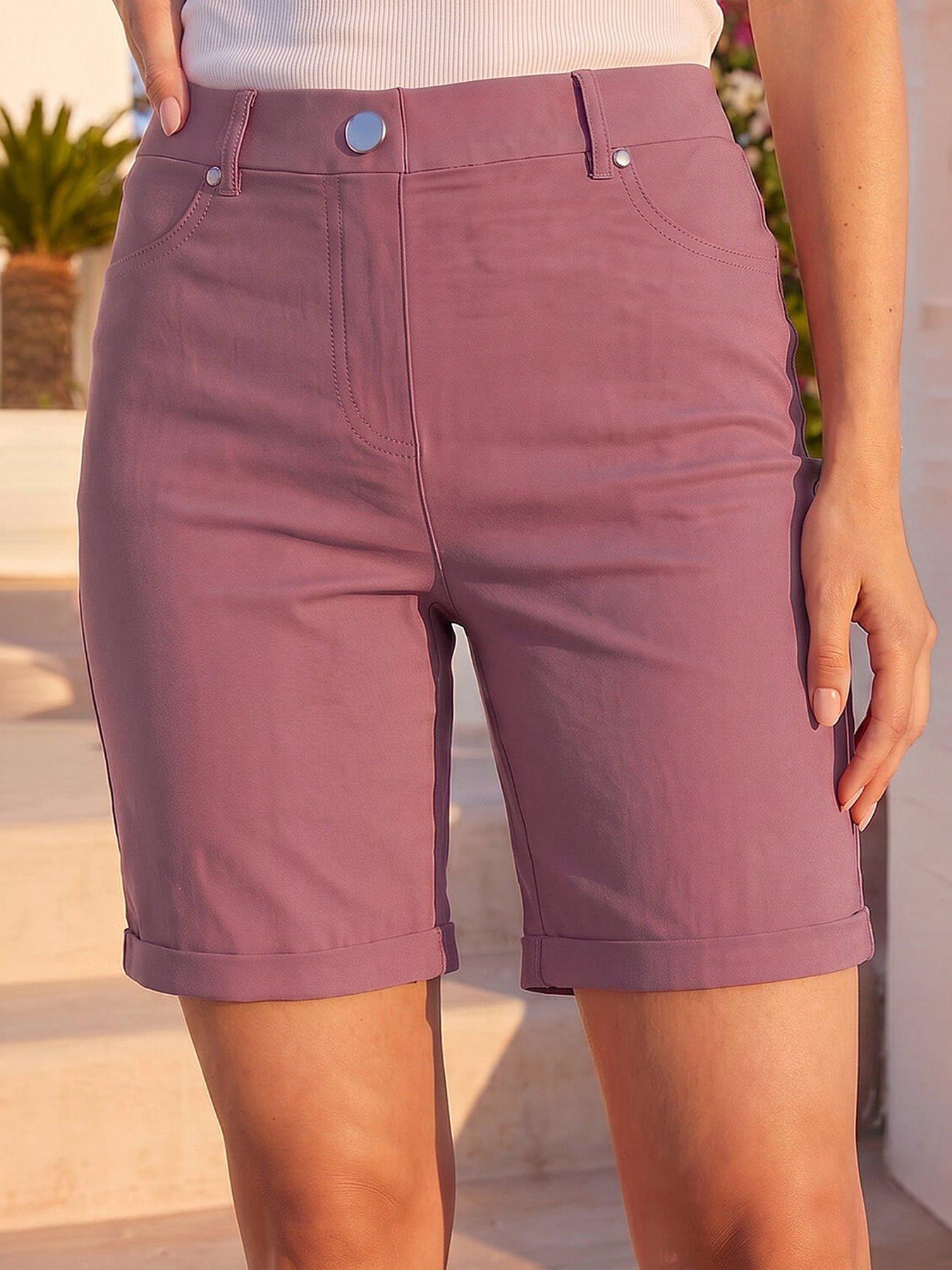 roman-elastic-waist-turn-up-stretch-shorts-coral