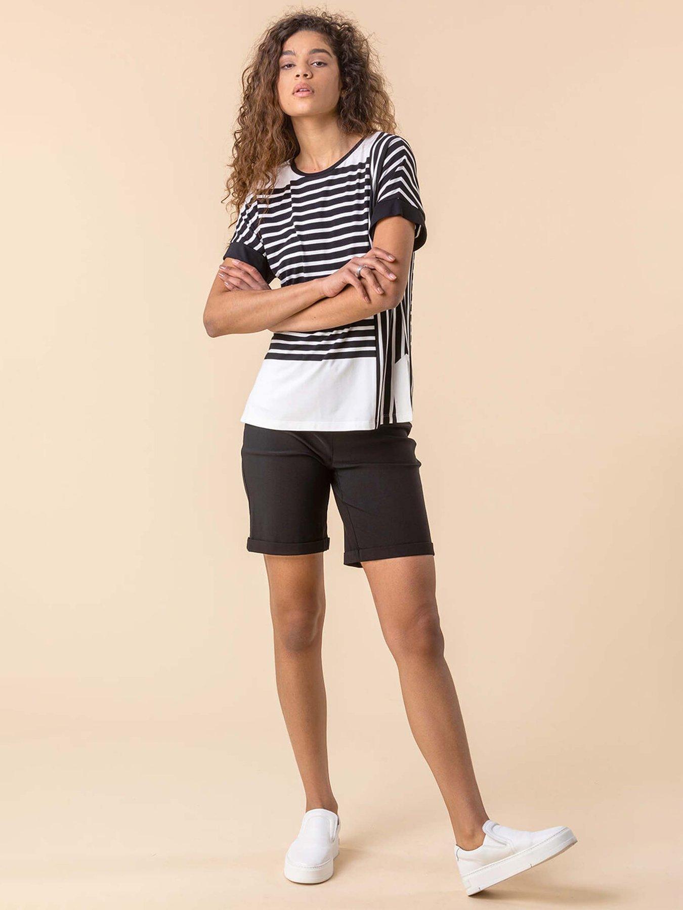 roman-elastic-waist-turn-up-stretch-shorts-blackback