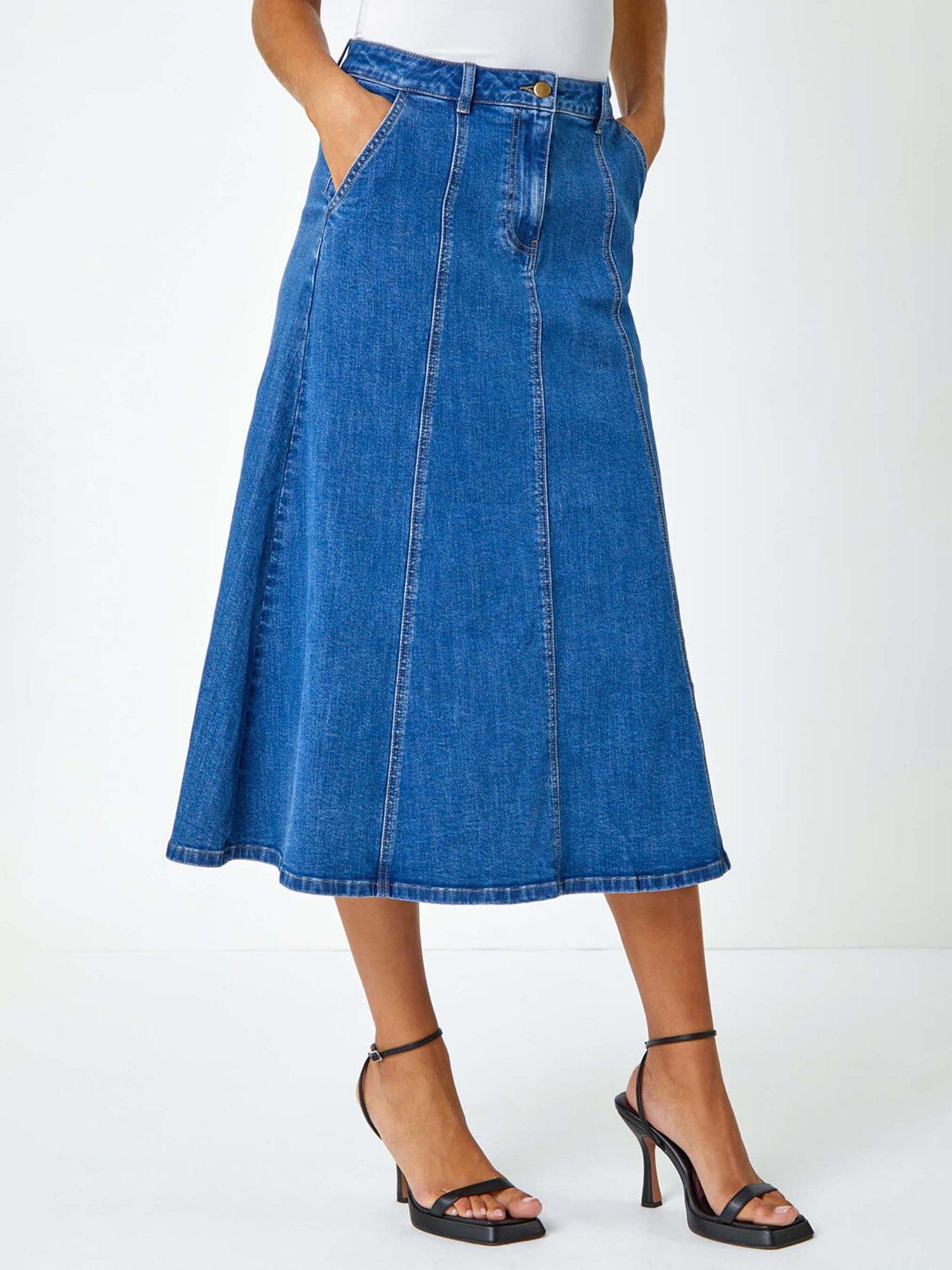 Roman Cotton Denim Panelled Midi Skirt