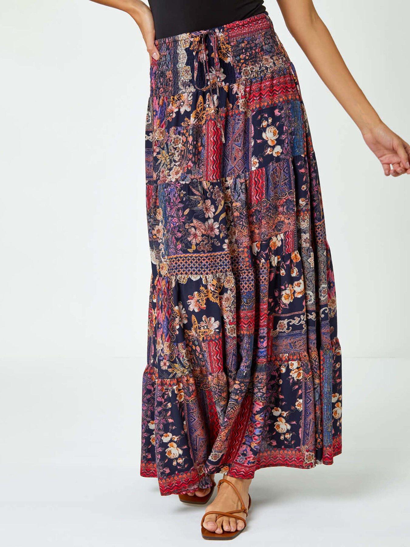 roman-boho-floral-shirred-waist-maxi-skirt