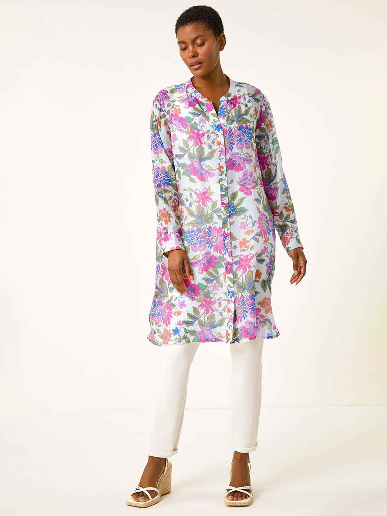 Roman Floral Print Longline Blouse