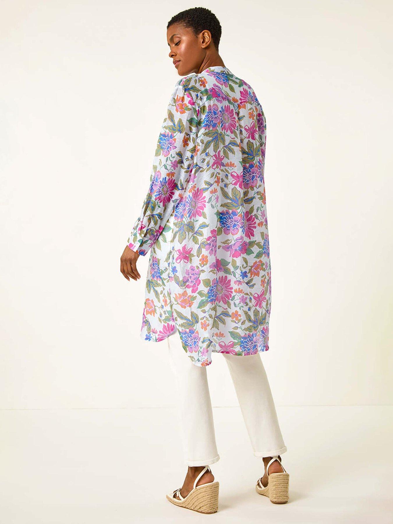 Image 2 of 5 of Roman Floral Print Longline Blouse