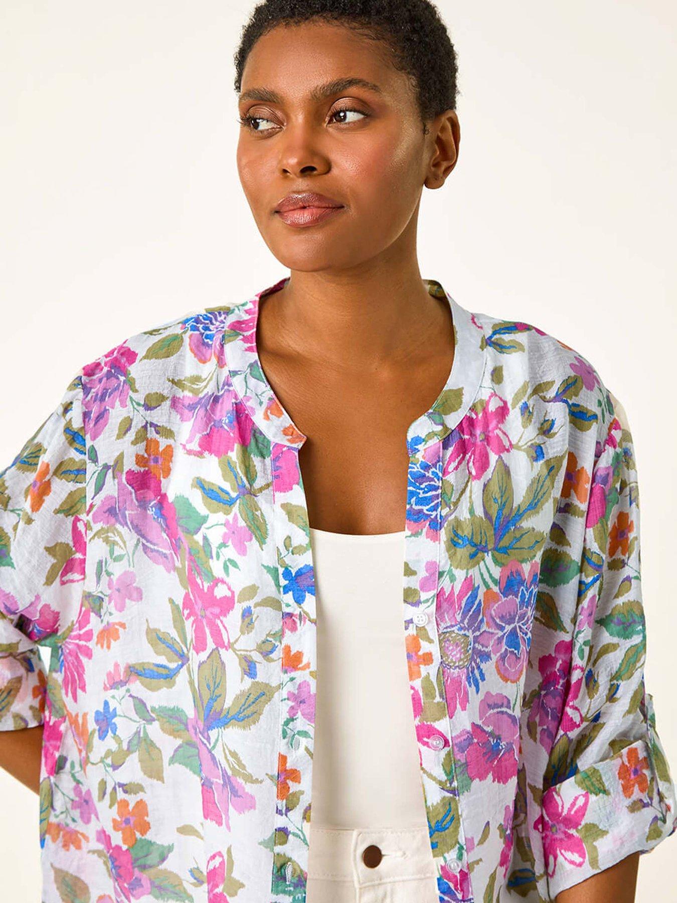 Image 4 of 5 of Roman Floral Print Longline Blouse