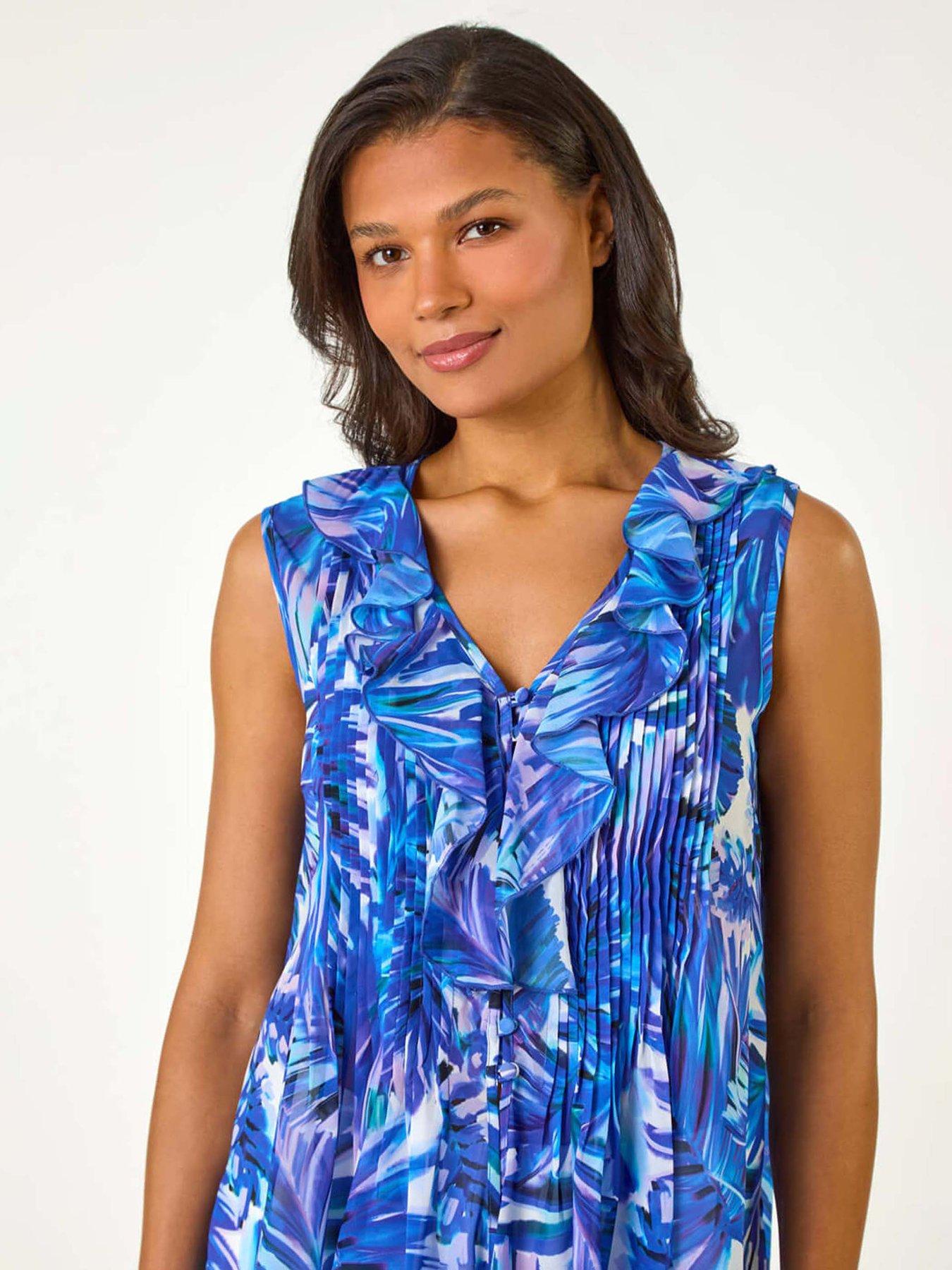 roman-leaf-print-frill-pintuck-detail-topoutfit