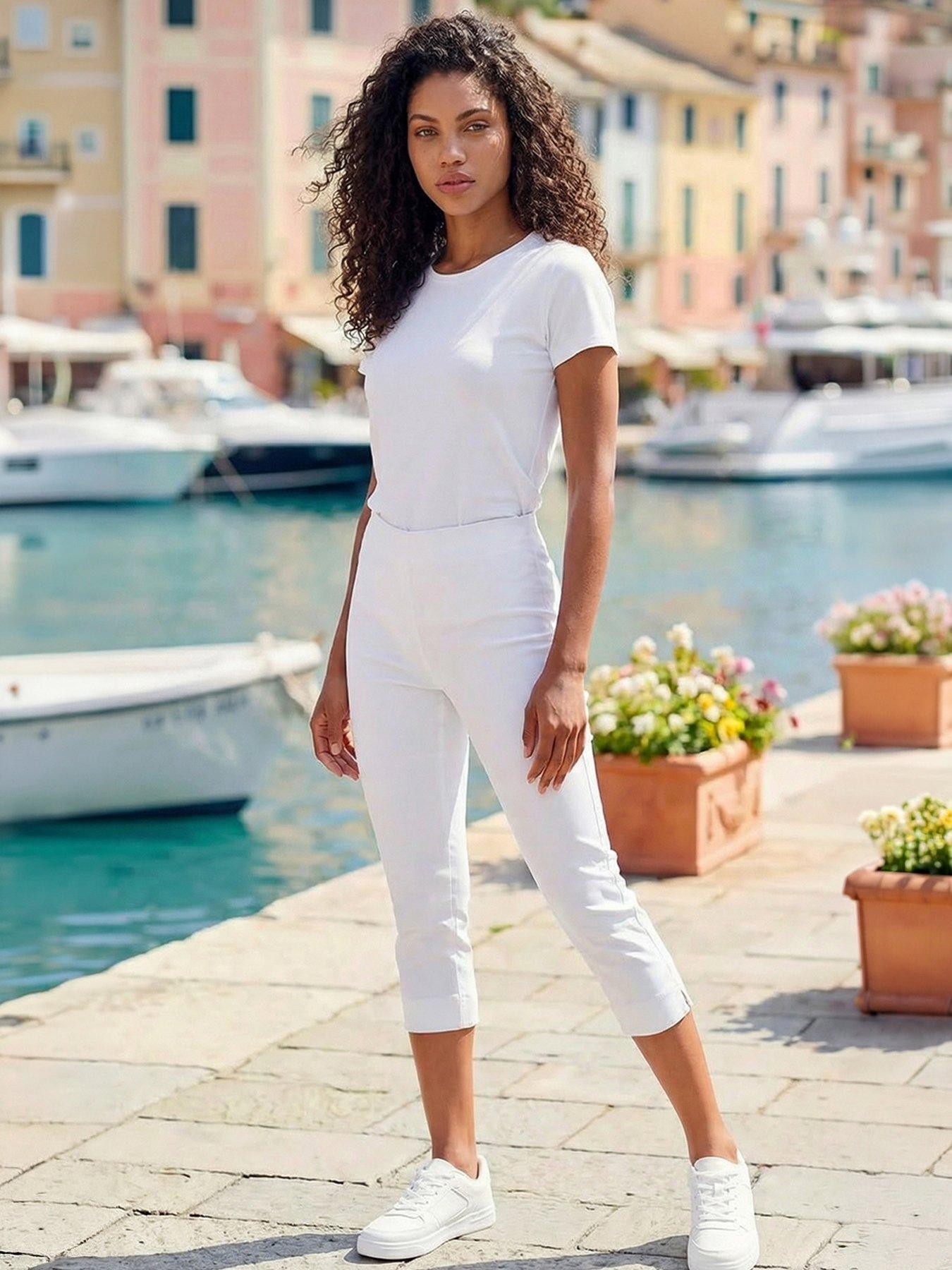 Image 1 of 3 of Roman Petite Cropped Stretch Trousers - White