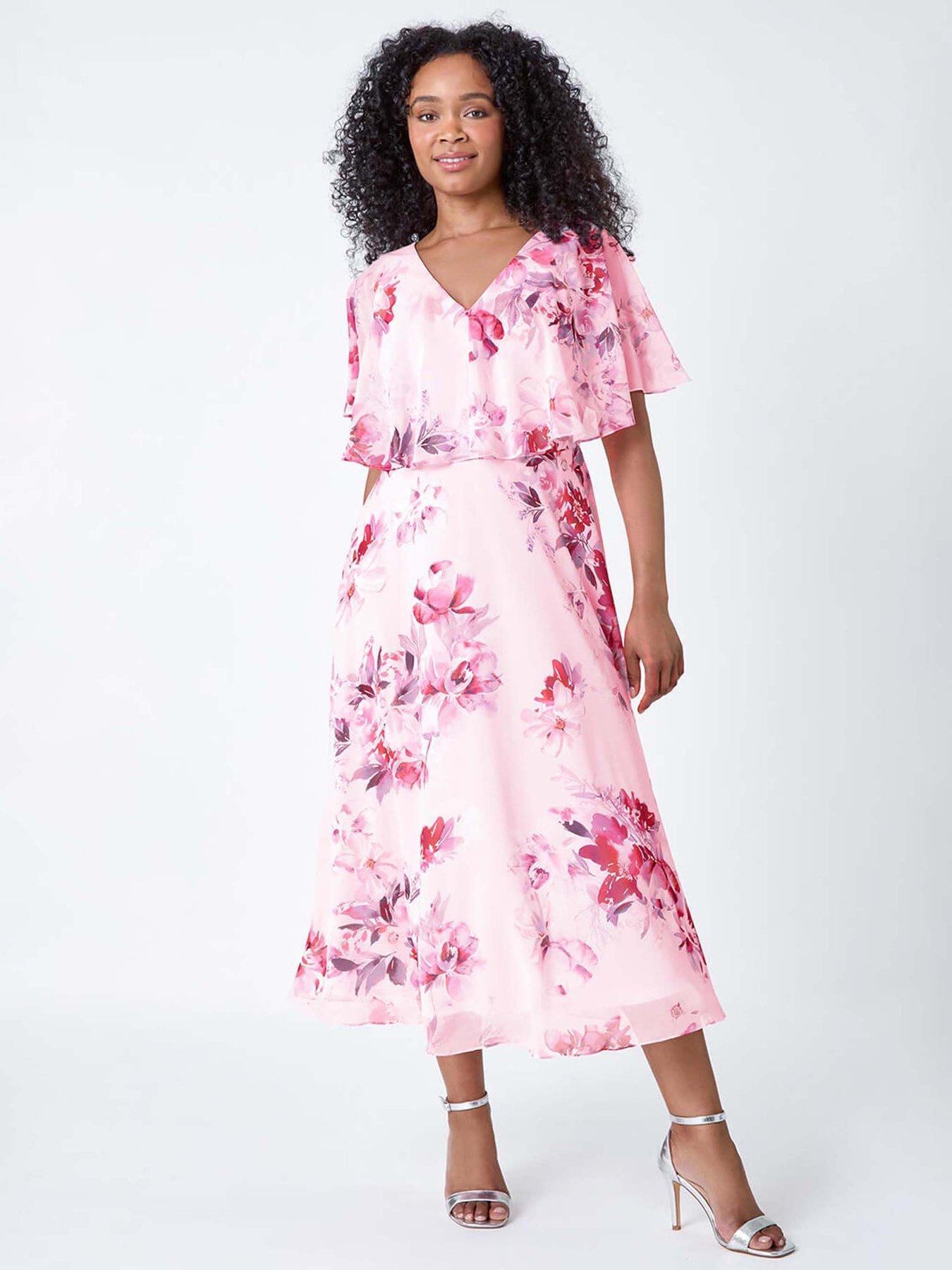 Roman Petite Floral Cape Chiffon Midi Dress