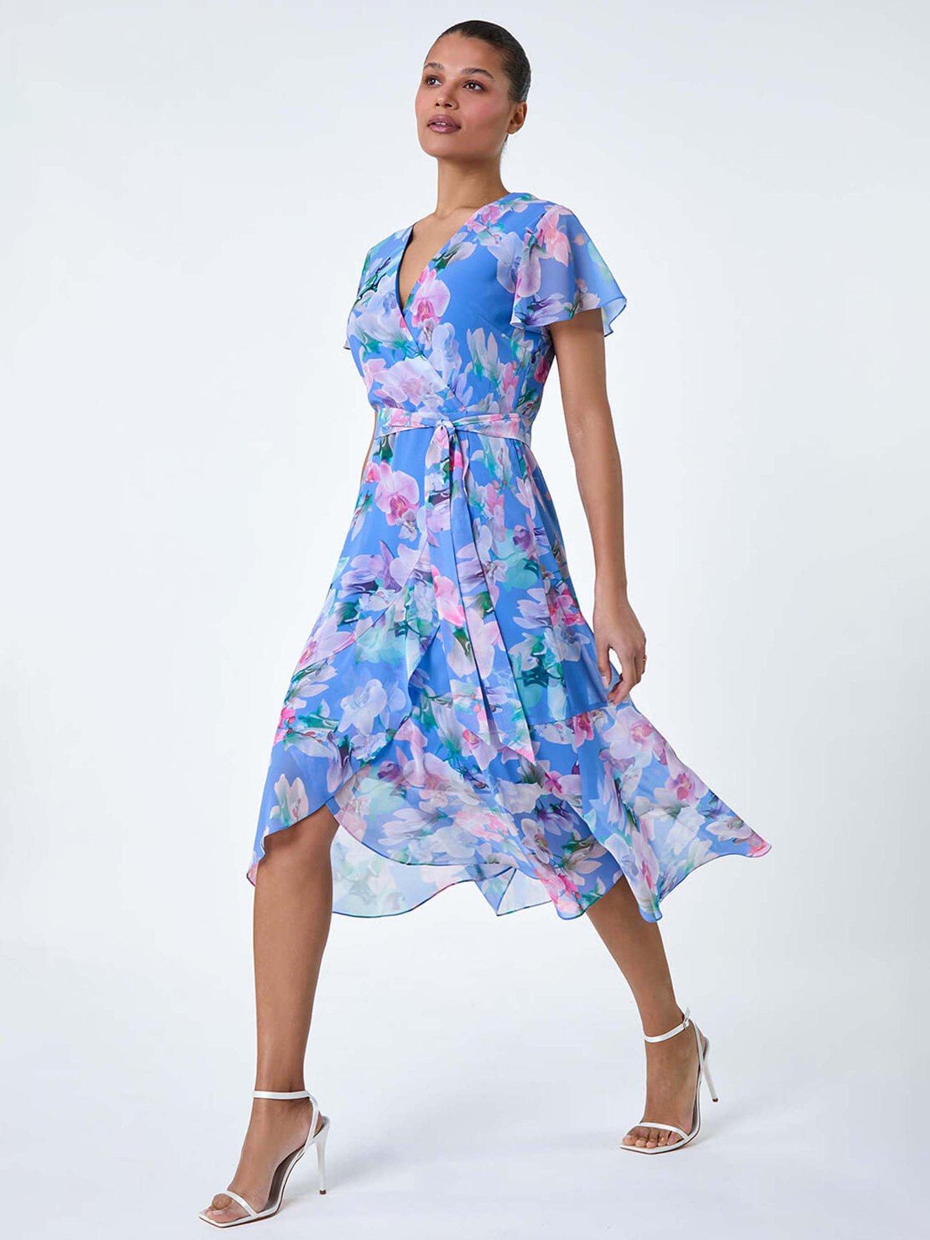 Roman Floral Frill Detail Wrap Dress