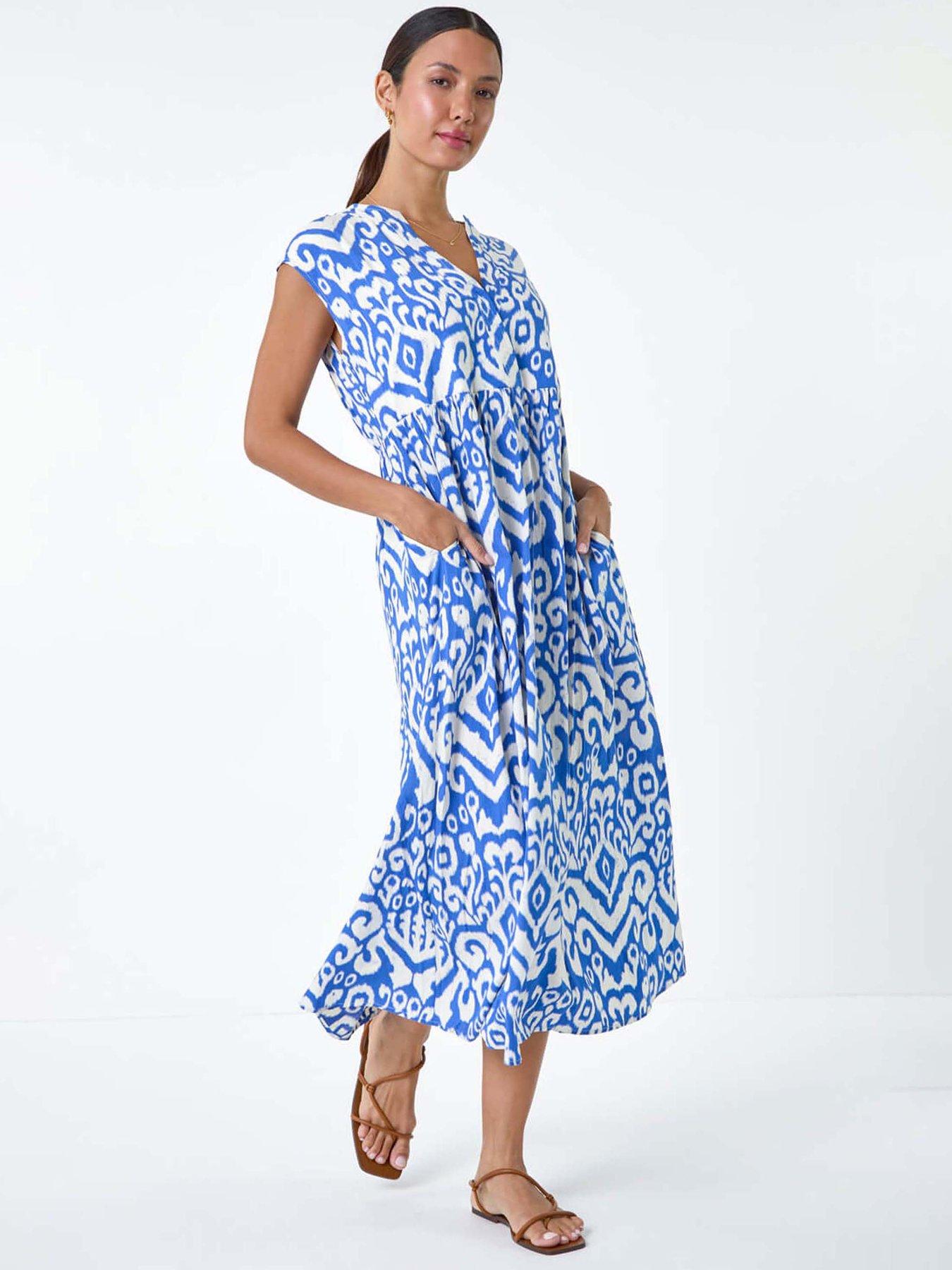 Roman Aztec Print Midi Smock Dress