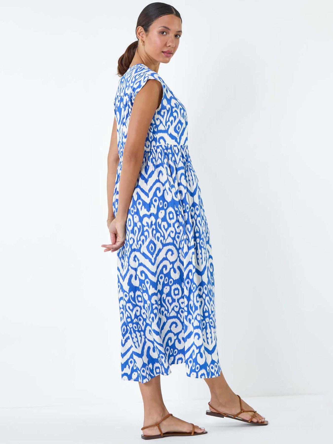 Image 2 of 5 of Roman Aztec Print Midi Smock Dress