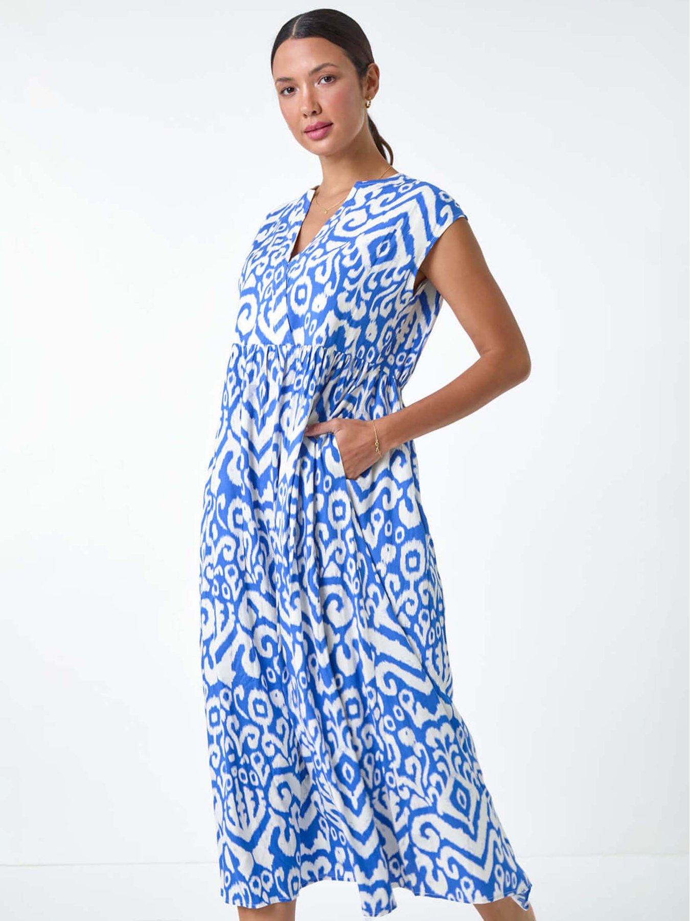 Image 3 of 5 of Roman Aztec Print Midi Smock Dress