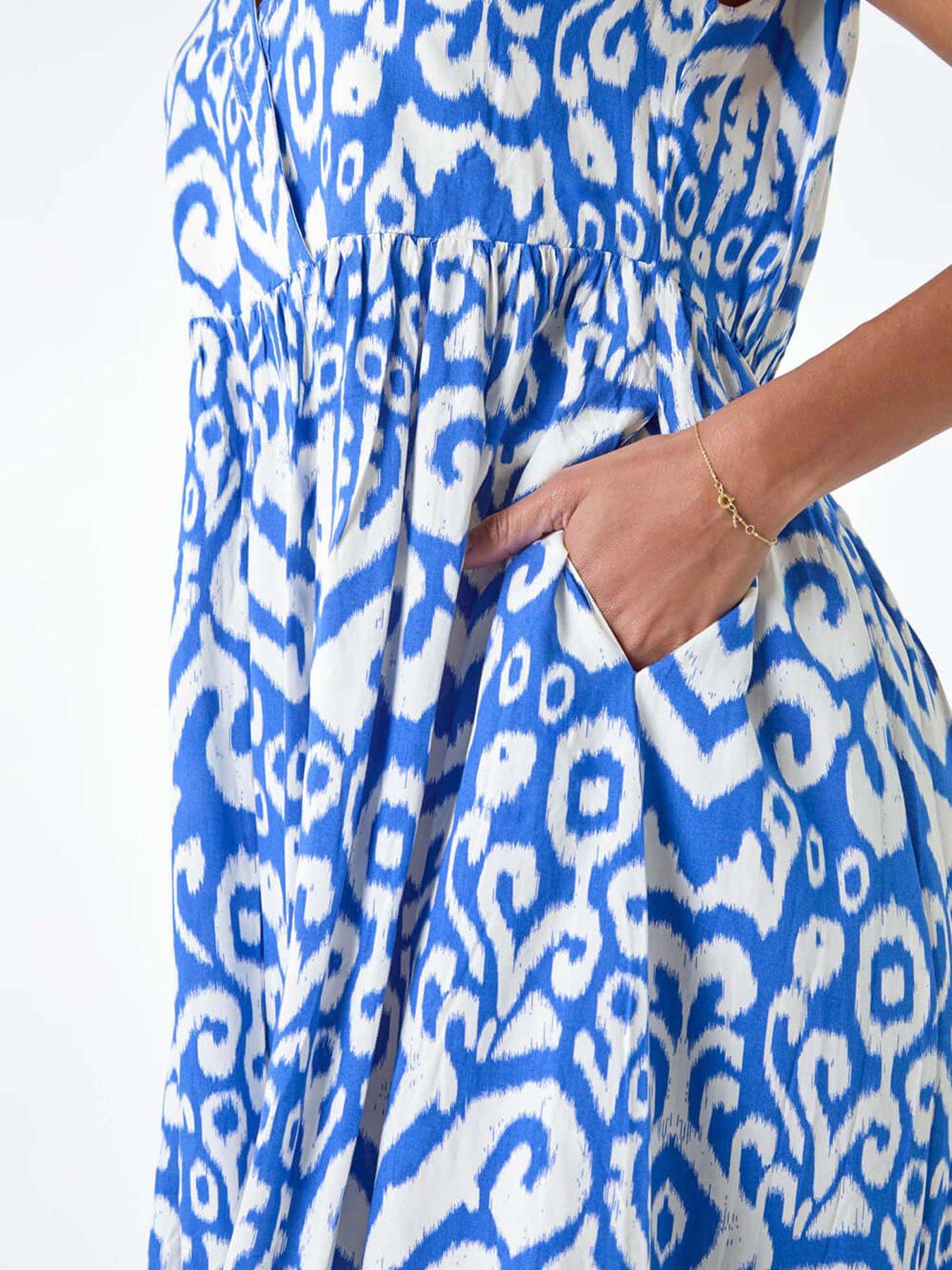Image 5 of 5 of Roman Aztec Print Midi Smock Dress