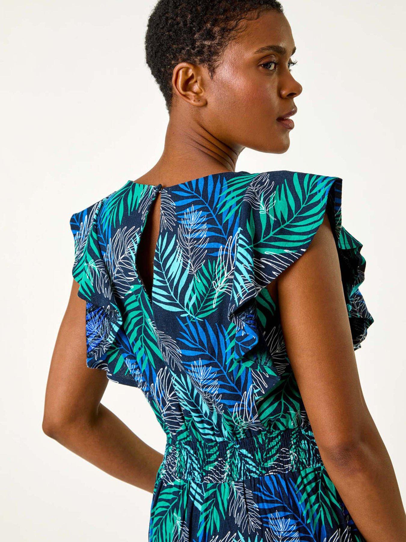 Image 4 of 5 of Roman Tropical Leaf Print Playsuit