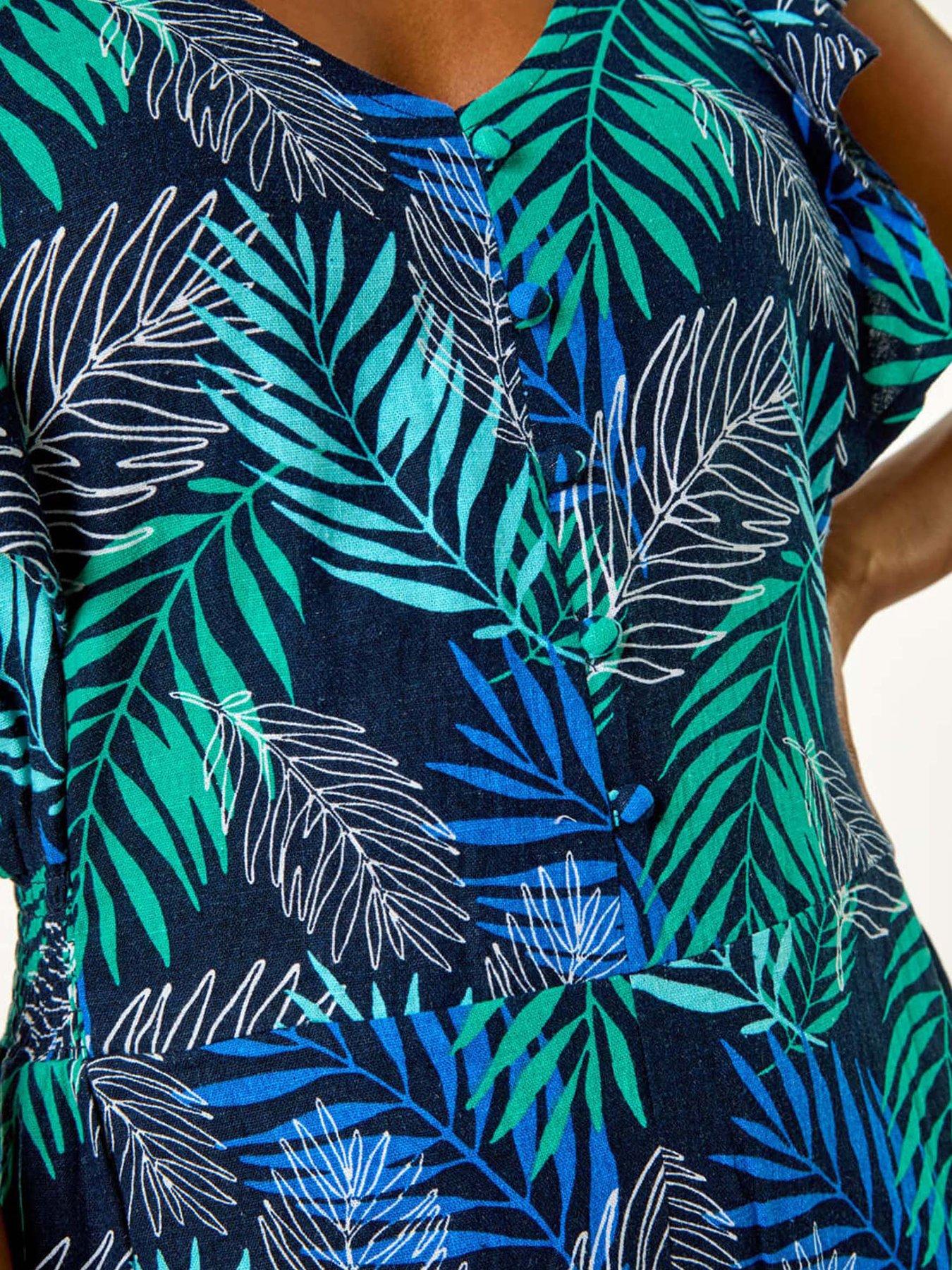 Image 5 of 5 of Roman Tropical Leaf Print Playsuit