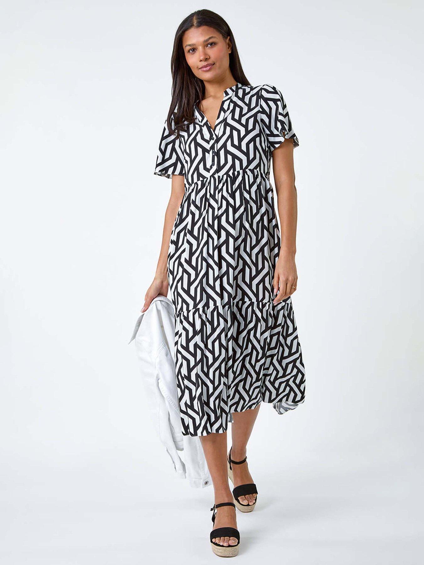 Roman Geometric Print Tiered Midi Dress