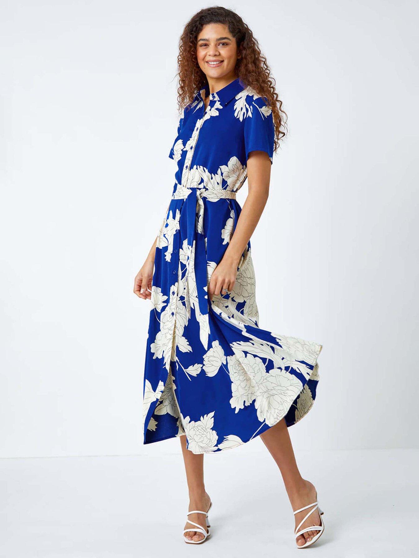 Roman Contrast Floral Print Shirt Dress