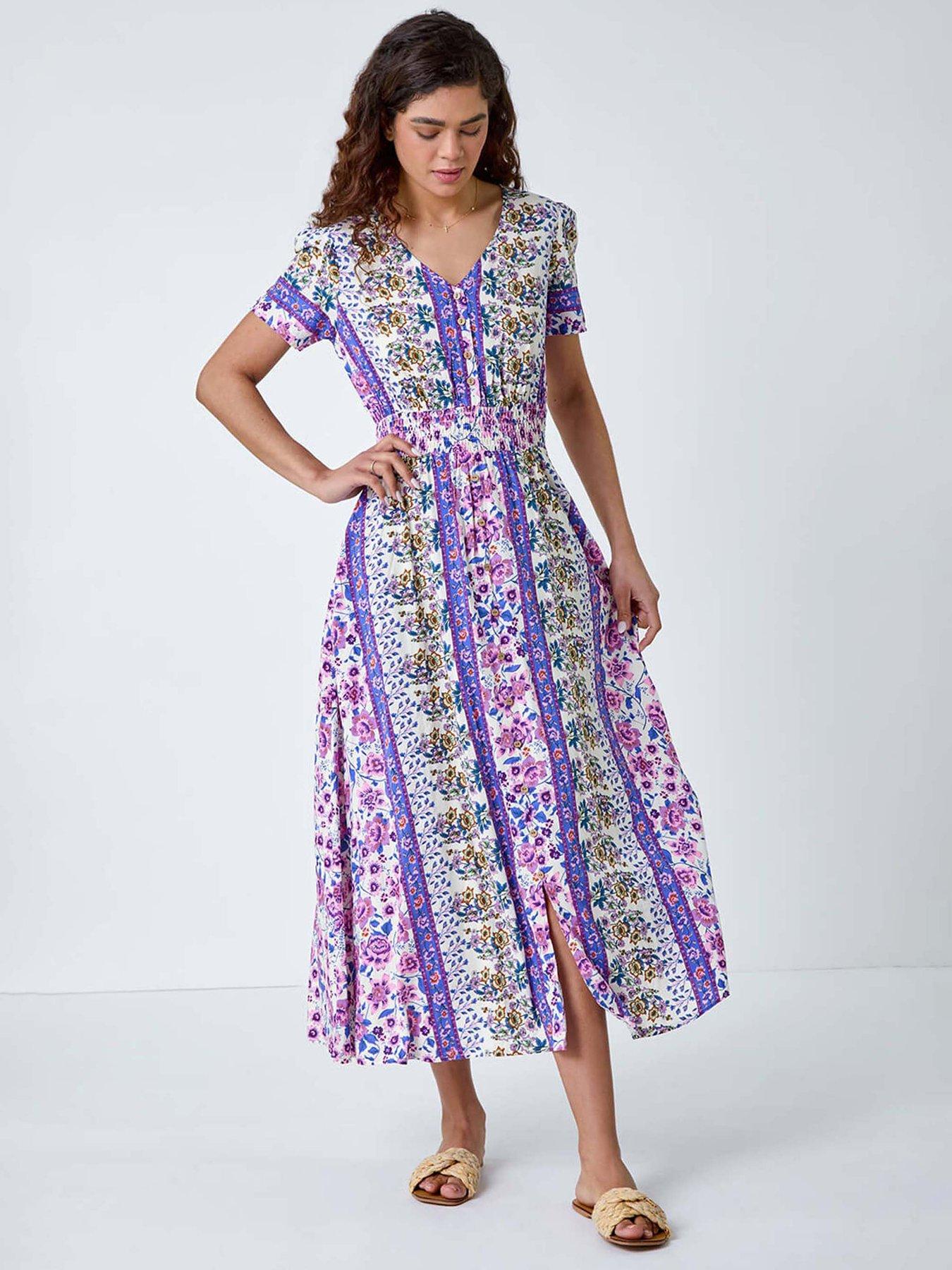 Roman Abstract Print Button Maxi Dress