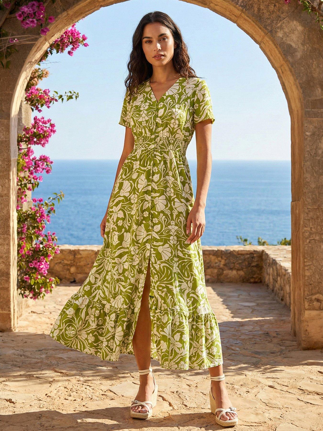 Roman Floral Print Button Detail Maxi Dress