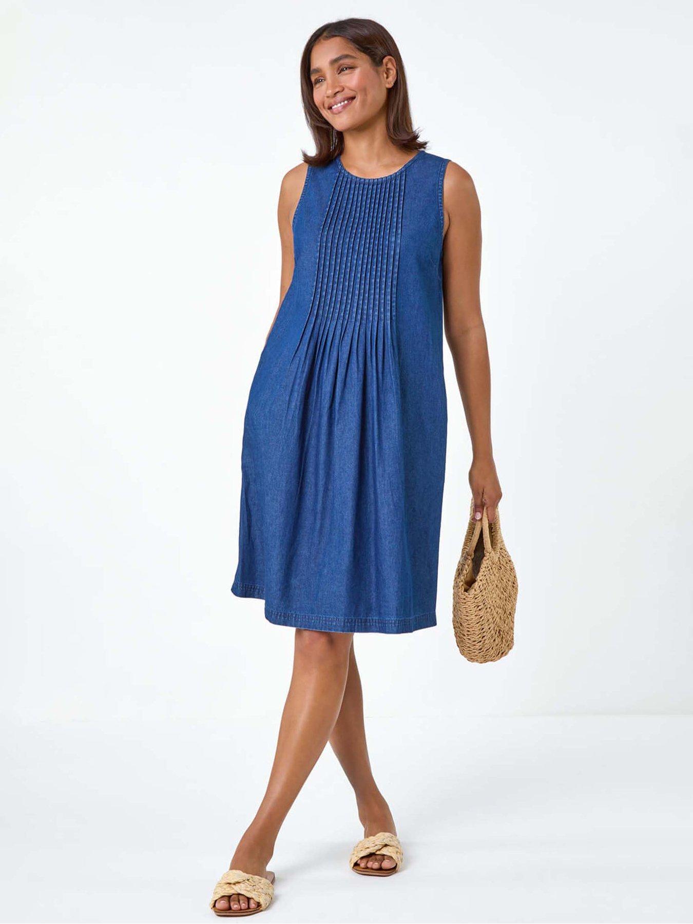 Roman Denim Pintuck Detail Pocket Dress