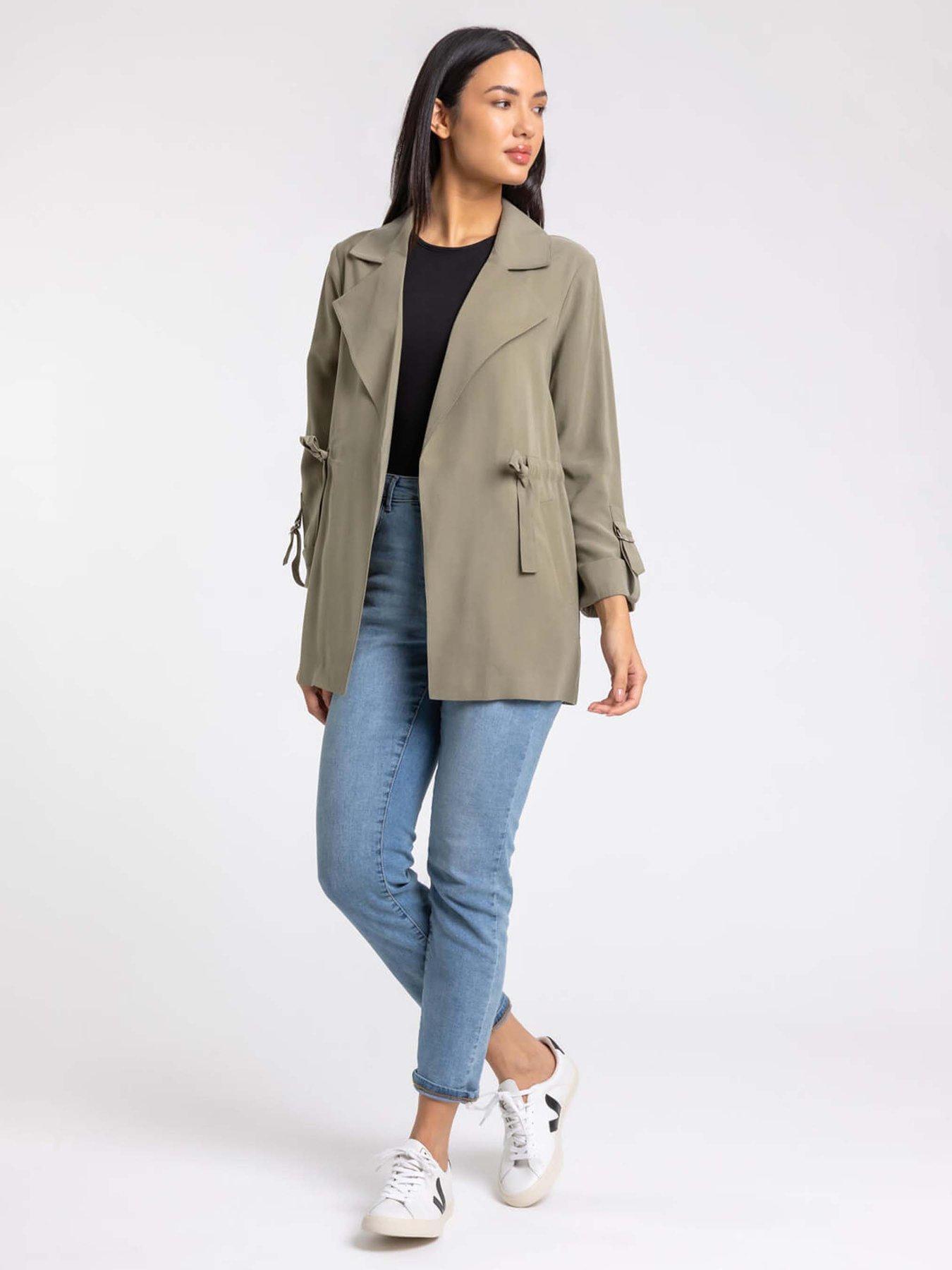 Image 1 of 4 of Roman Tie Waist Longline Jacket - Green
