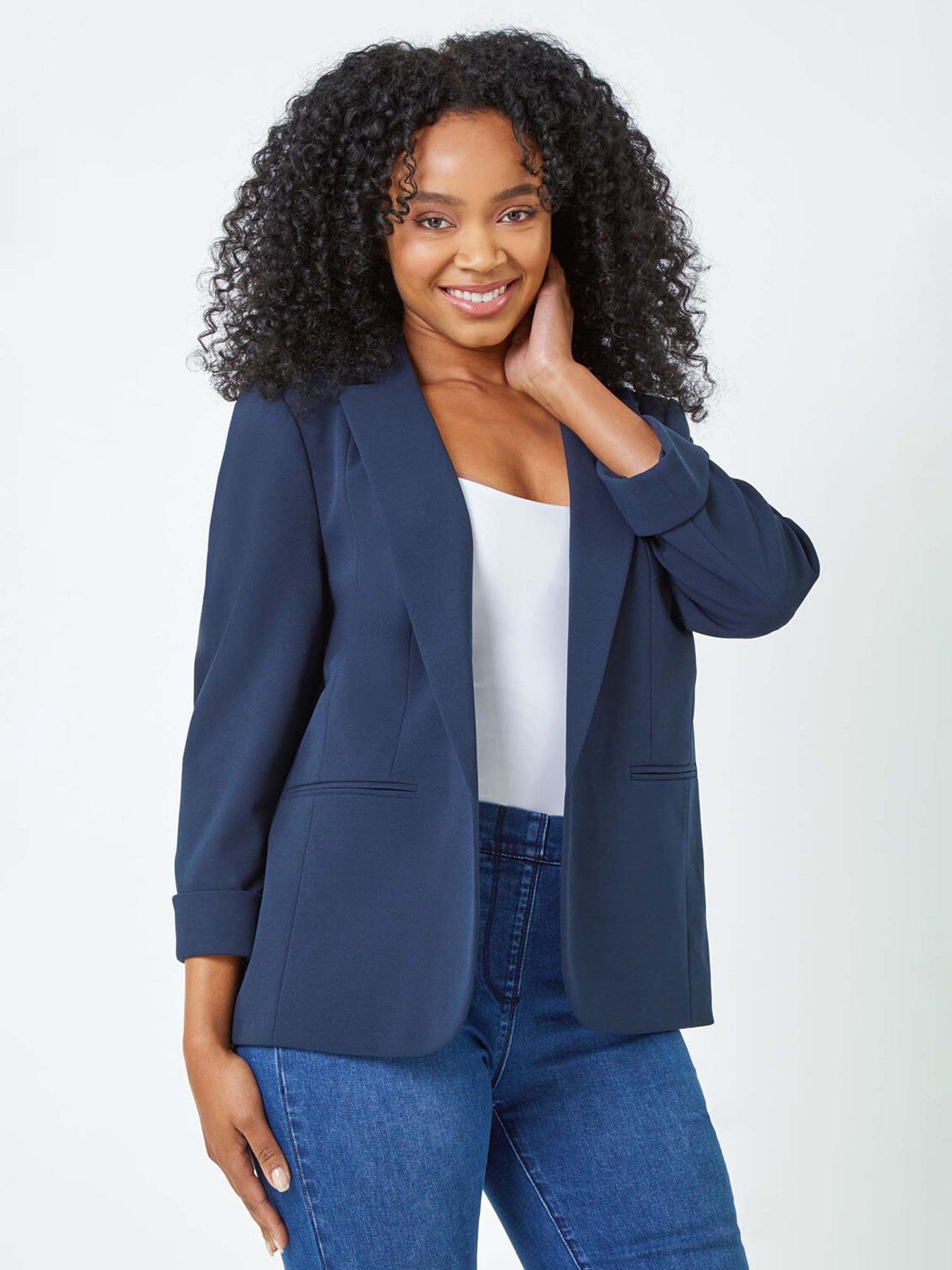 Roman Petite 3/4 Sleeve Classic Stretch Blazer - Navy