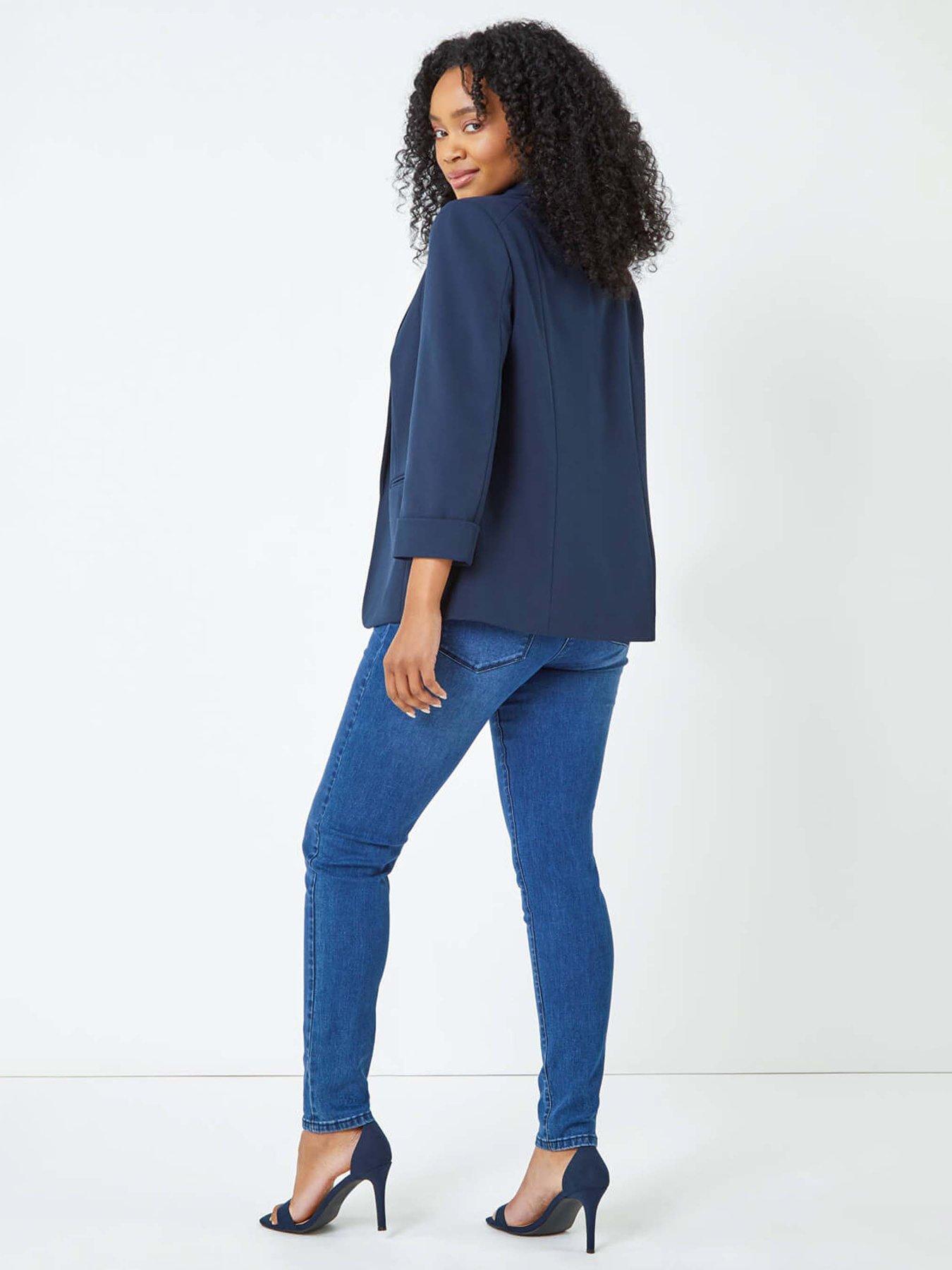 roman-petite-34-sleeve-classic-stretch-blazer-navystillFront