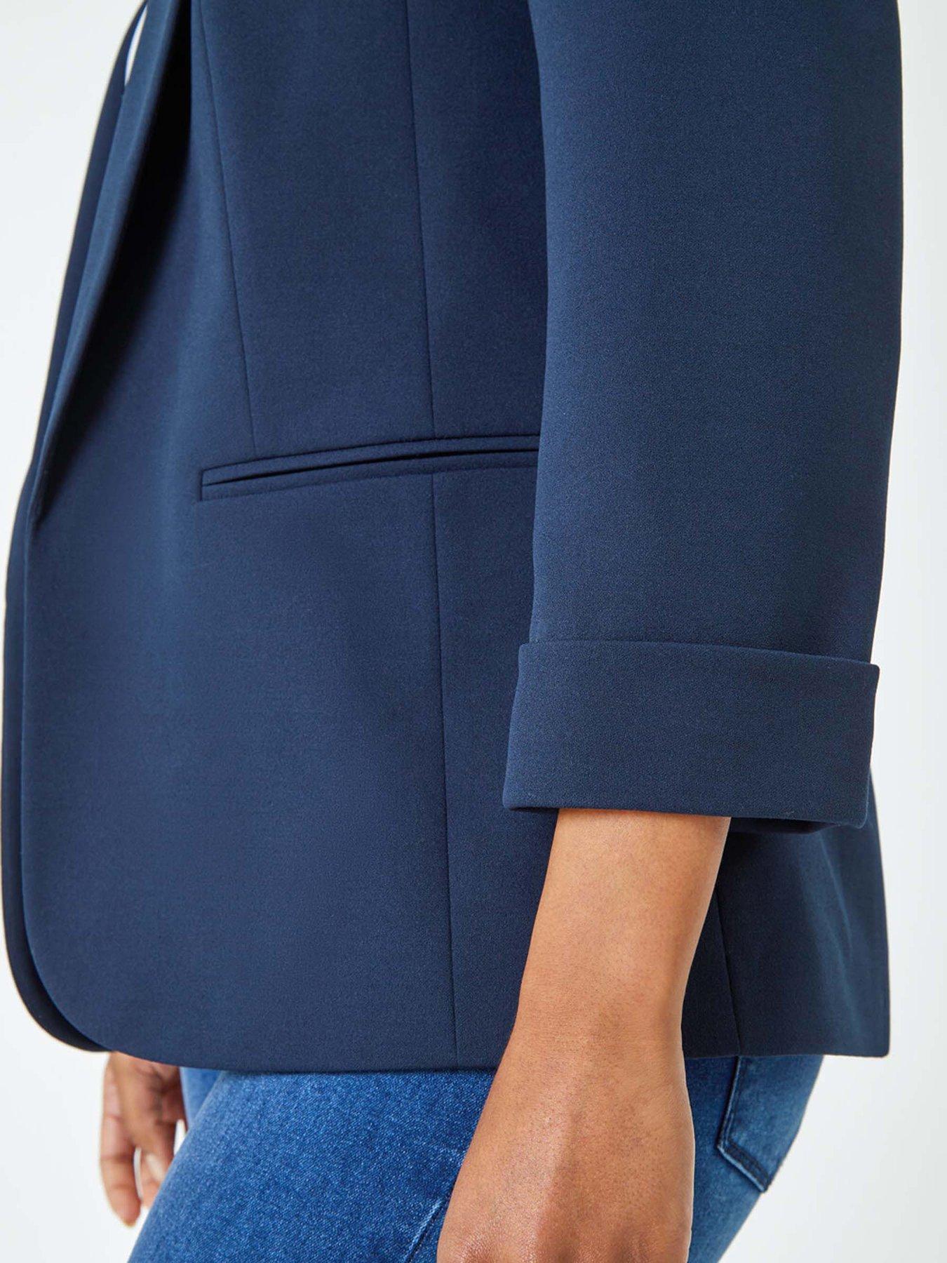roman-petite-34-sleeve-classic-stretch-blazer-navydetail