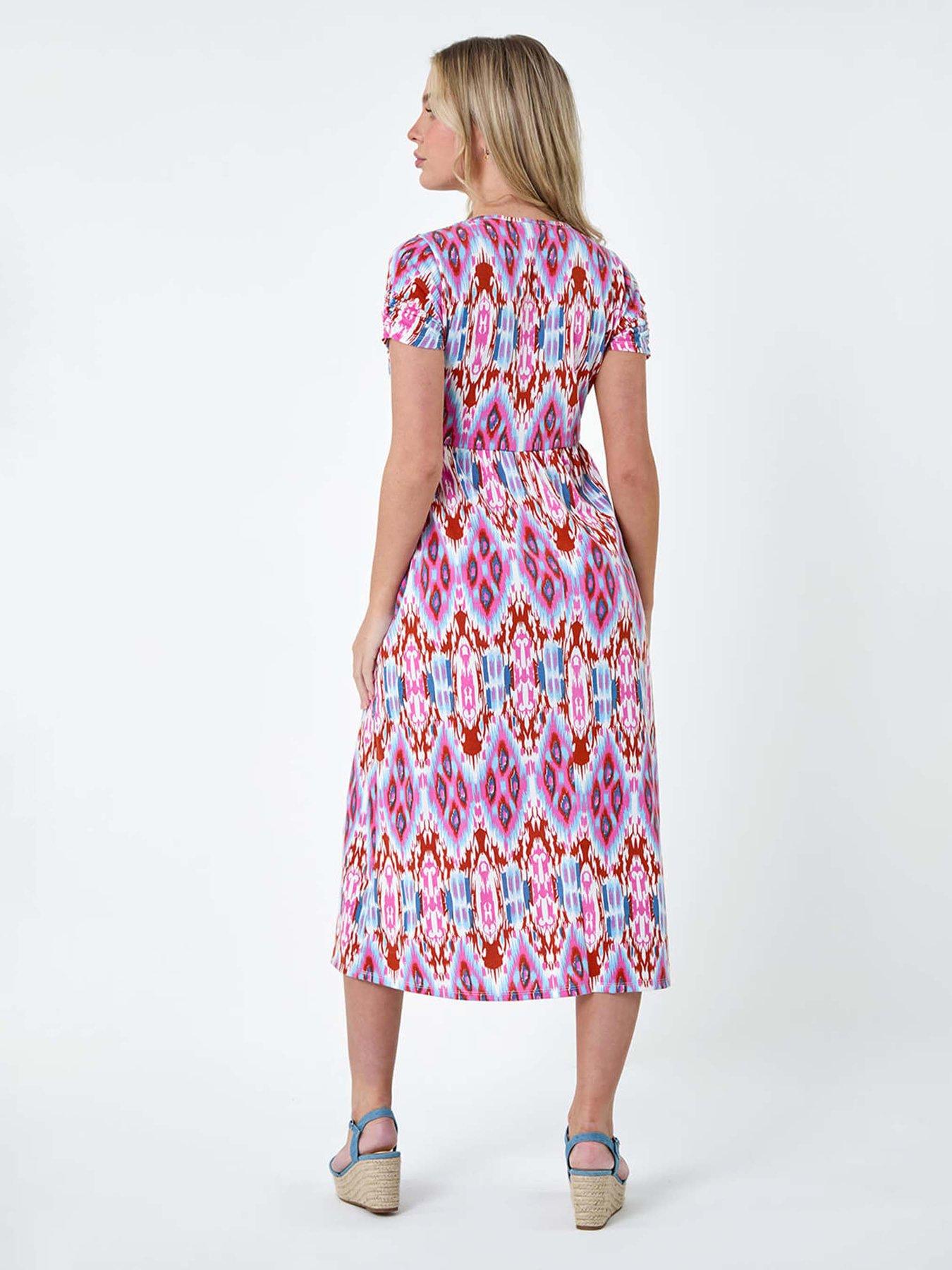 roman-petite-aztec-print-stretch-pocket-midi-dressstillFront