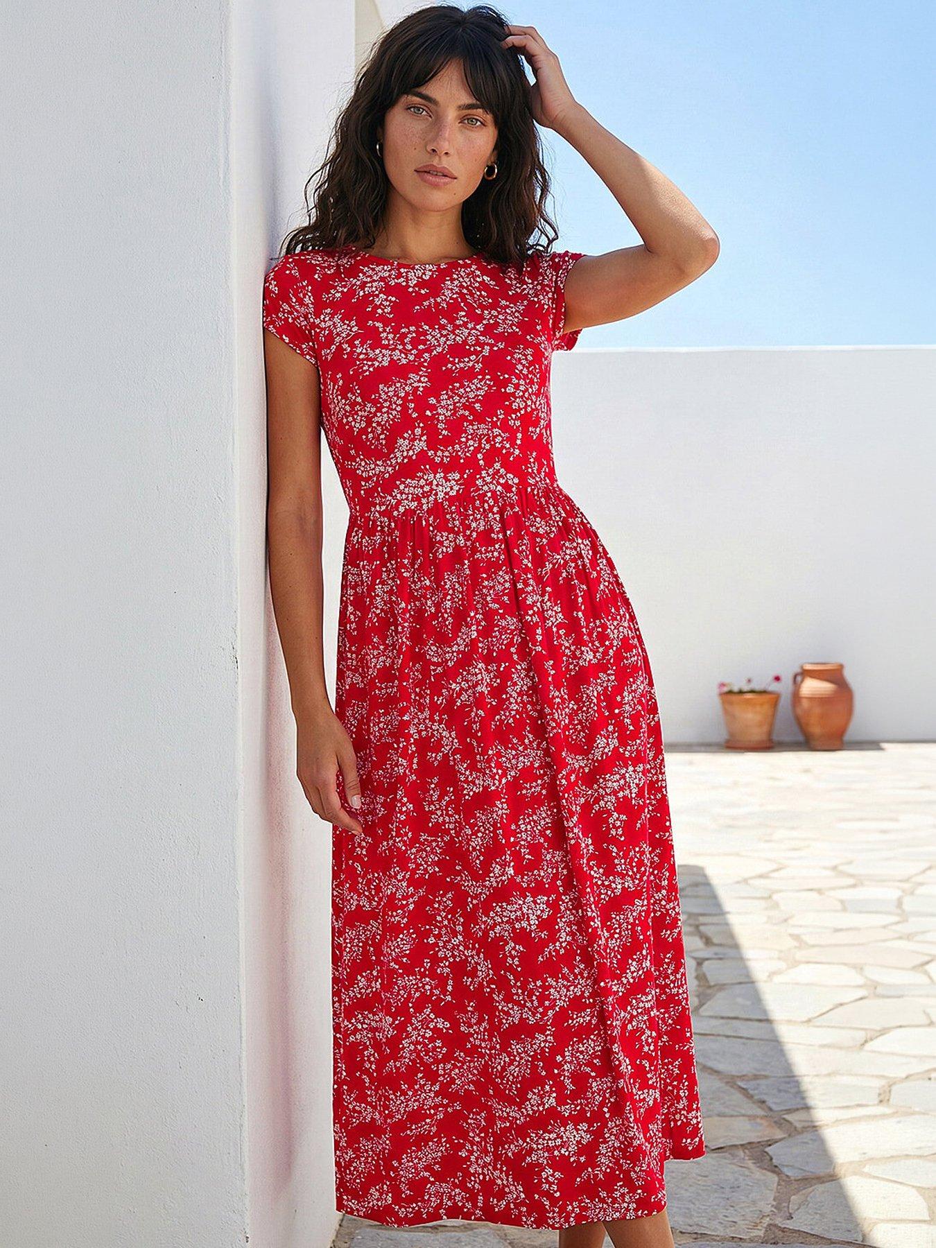 Roman Ditsy Gathered Skirt Stretch Midi Dress