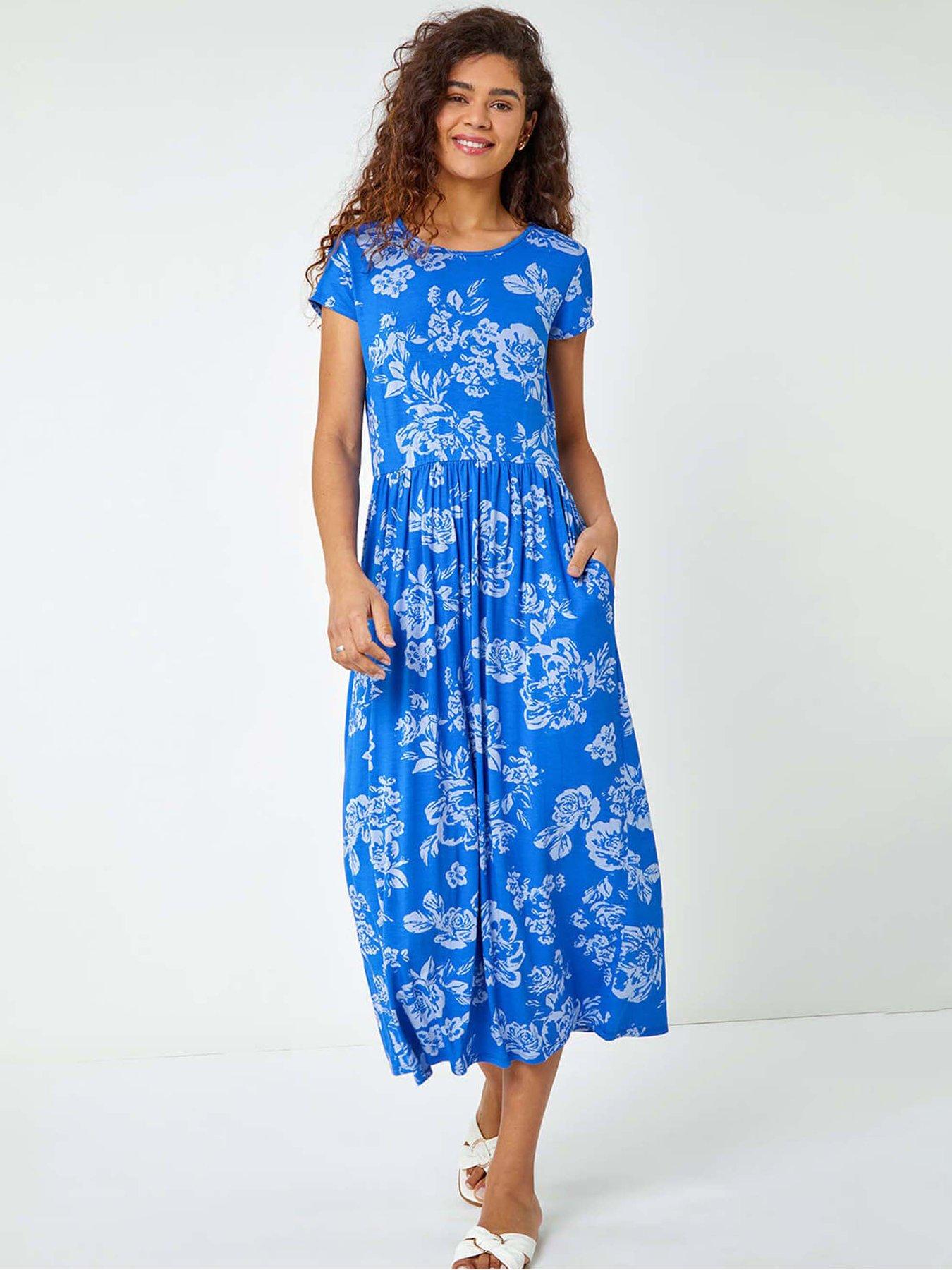 Roman Floral Print Midi Stretch Dress
