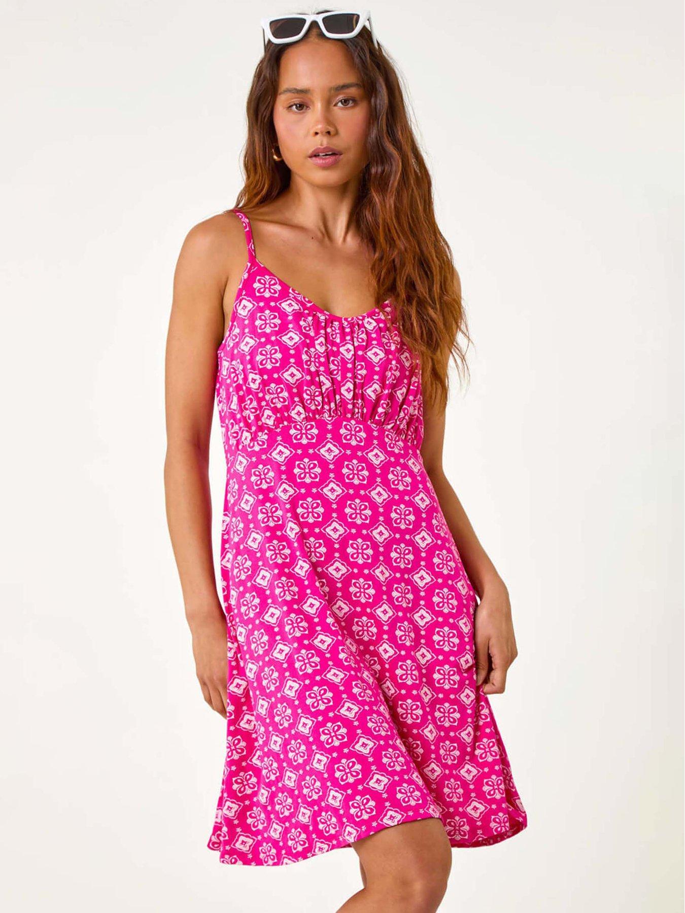 Roman Petite Geometric Strappy Stretch Dress - Pink