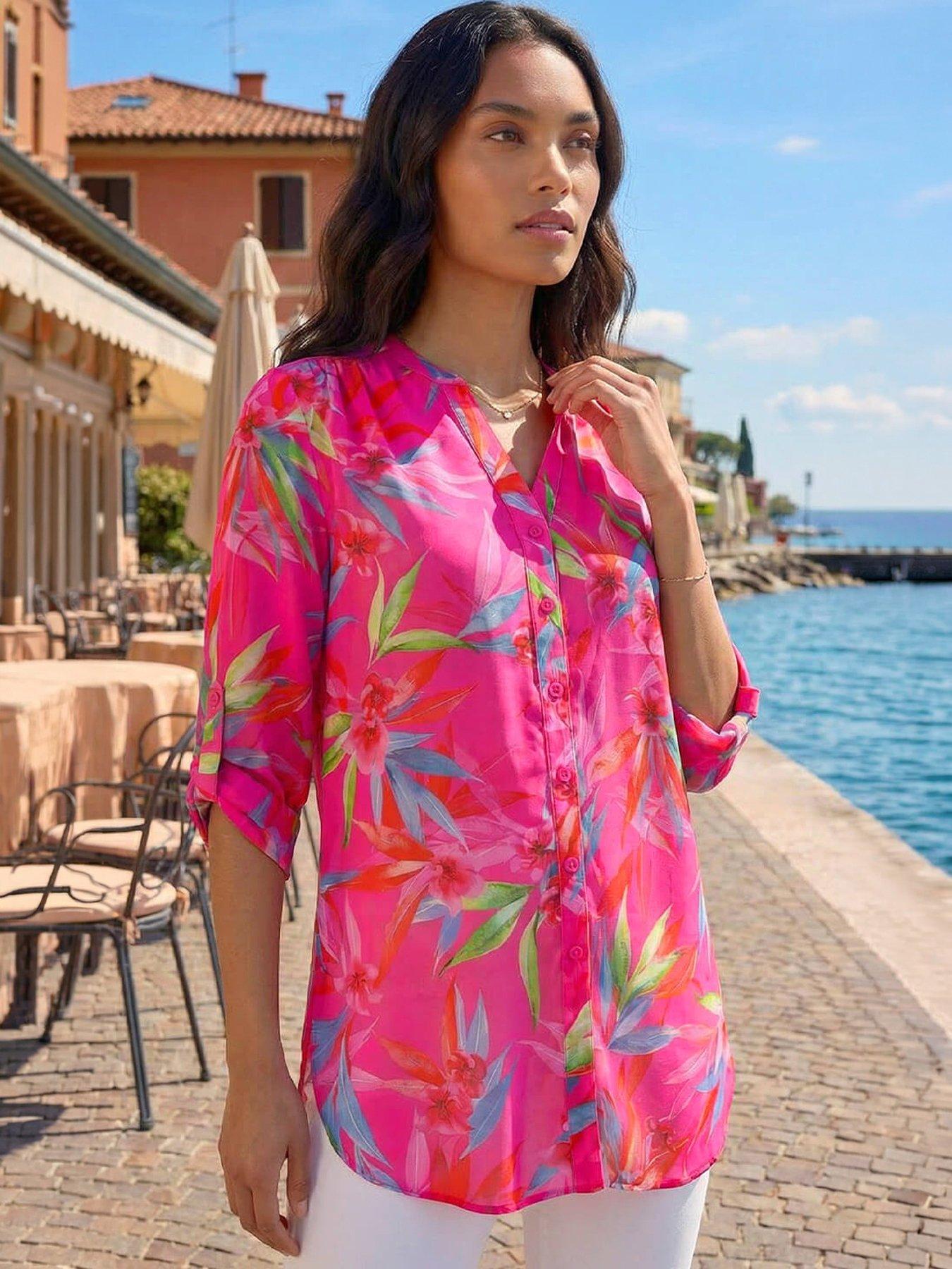 Image 1 of 4 of Roman Floral Print Longline Blouse