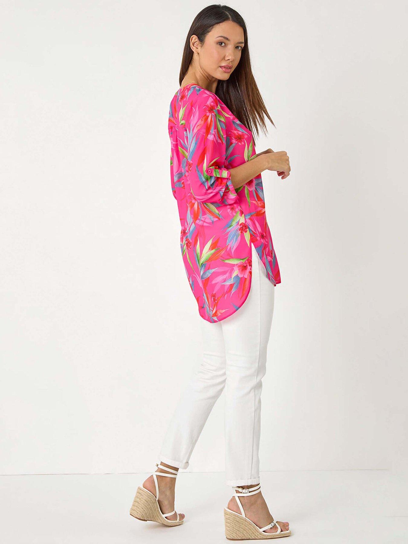 Image 2 of 4 of Roman Floral Print Longline Blouse