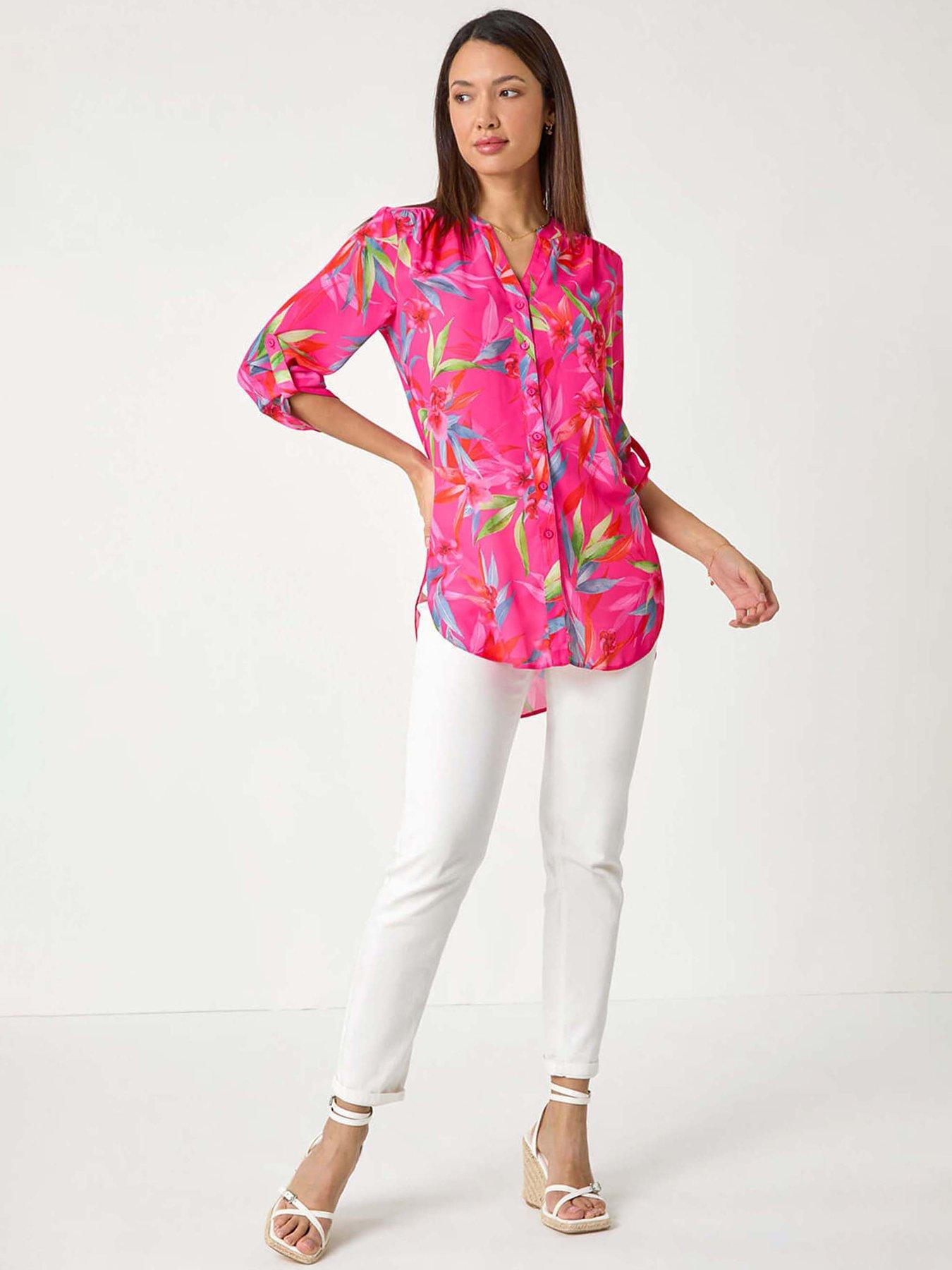 Image 3 of 4 of Roman Floral Print Longline Blouse