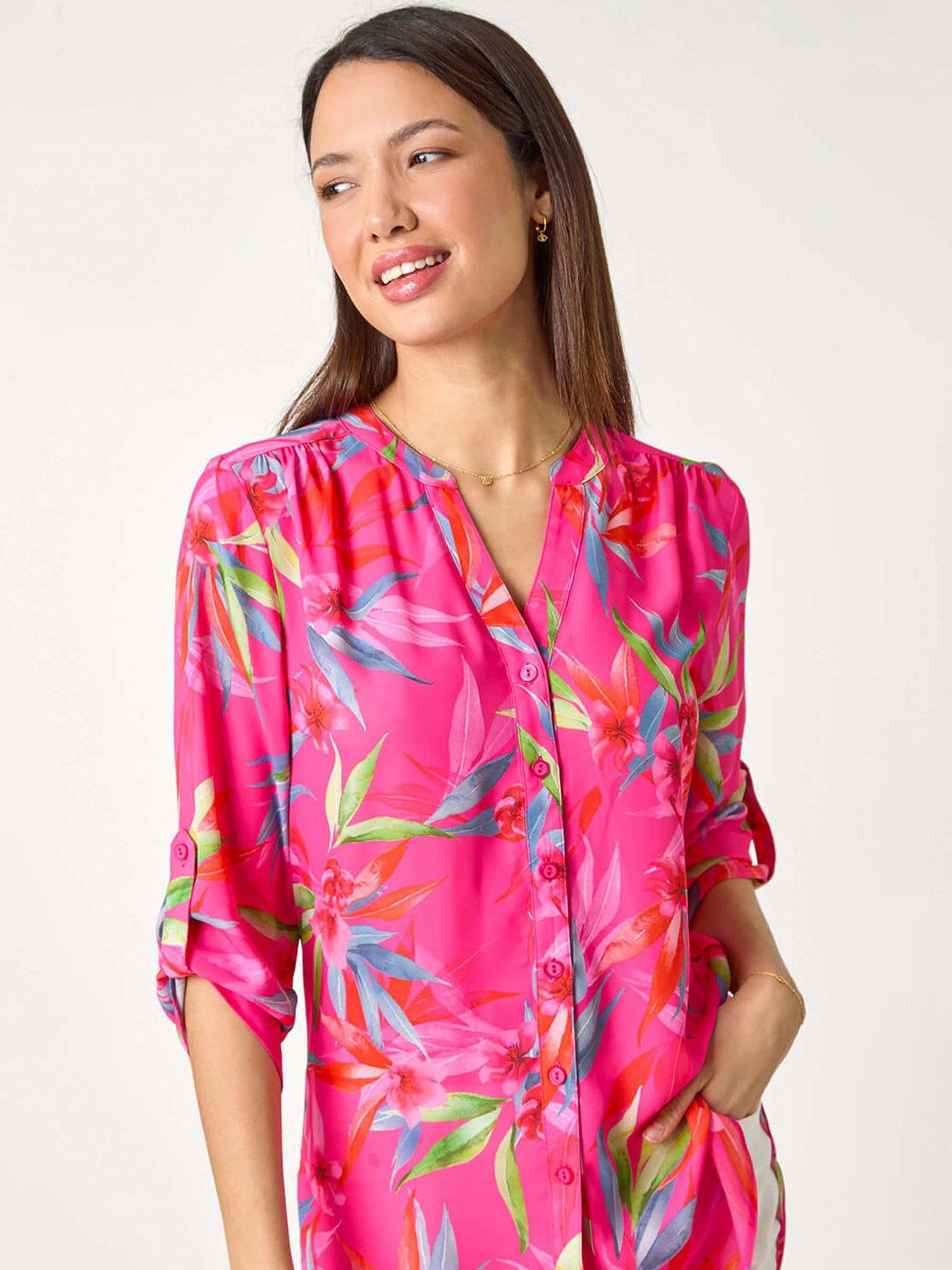 Image 4 of 4 of Roman Floral Print Longline Blouse