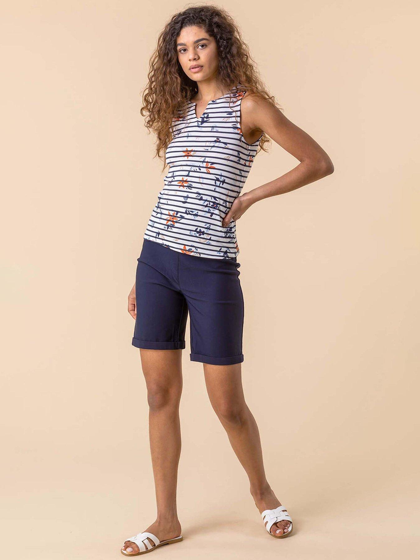 roman-elastic-waist-turn-up-stretch-shorts-navyback