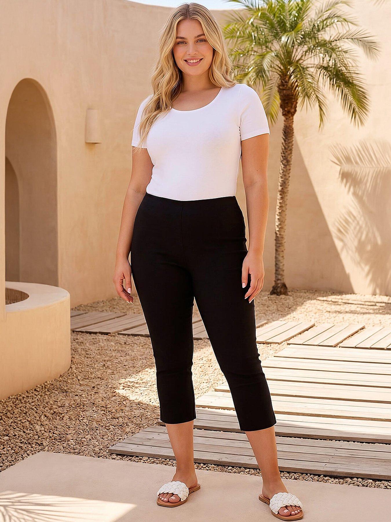 Roman Curve Cropped Elastic Waist Stretch Trouser - Black