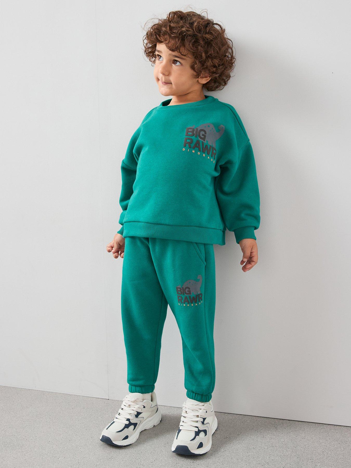 The Very Collection Boys Dinosaur Back Print Sweatshirt - Green