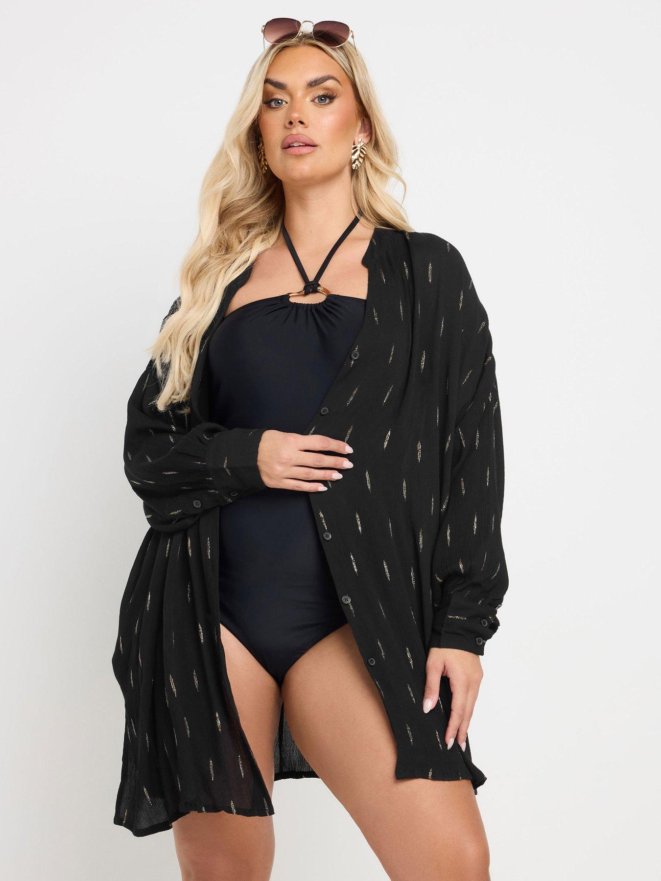 Image of Yours Curve Stand Collar Beach Shirt - Black