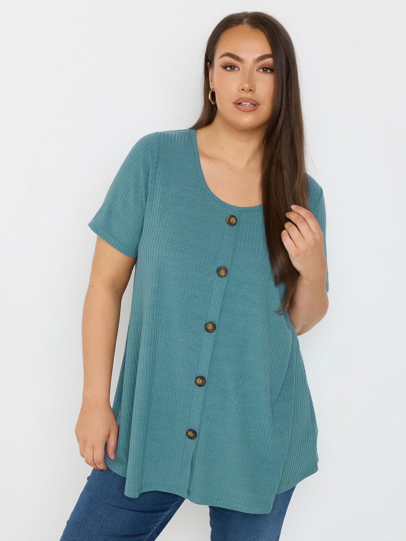 yours-curve-button-front-rib-t-shirt-teal-blue